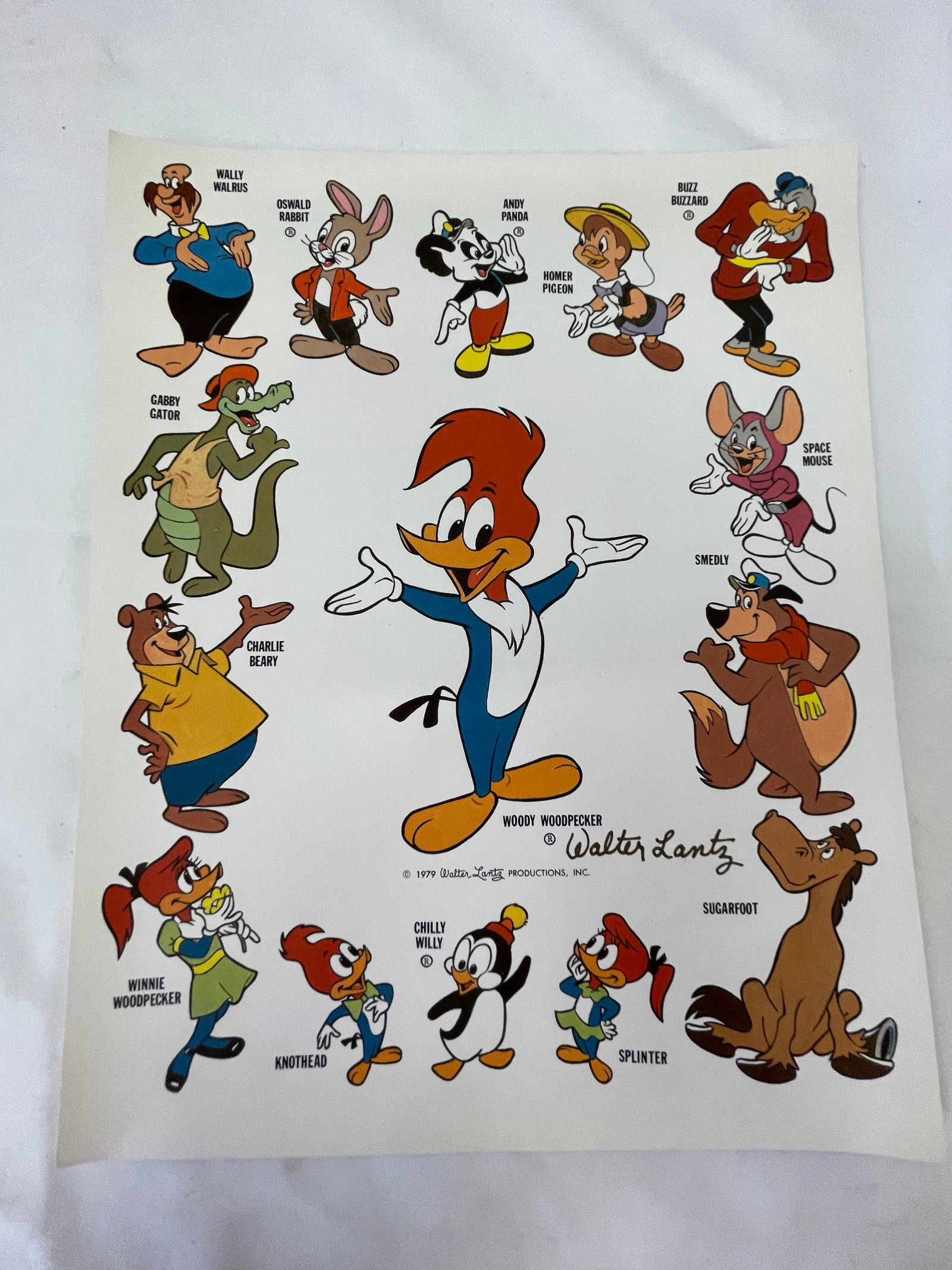 Woody Woodpecker Walter Lantz Productions 1979 Character Roster Print Signed (1 of 6)