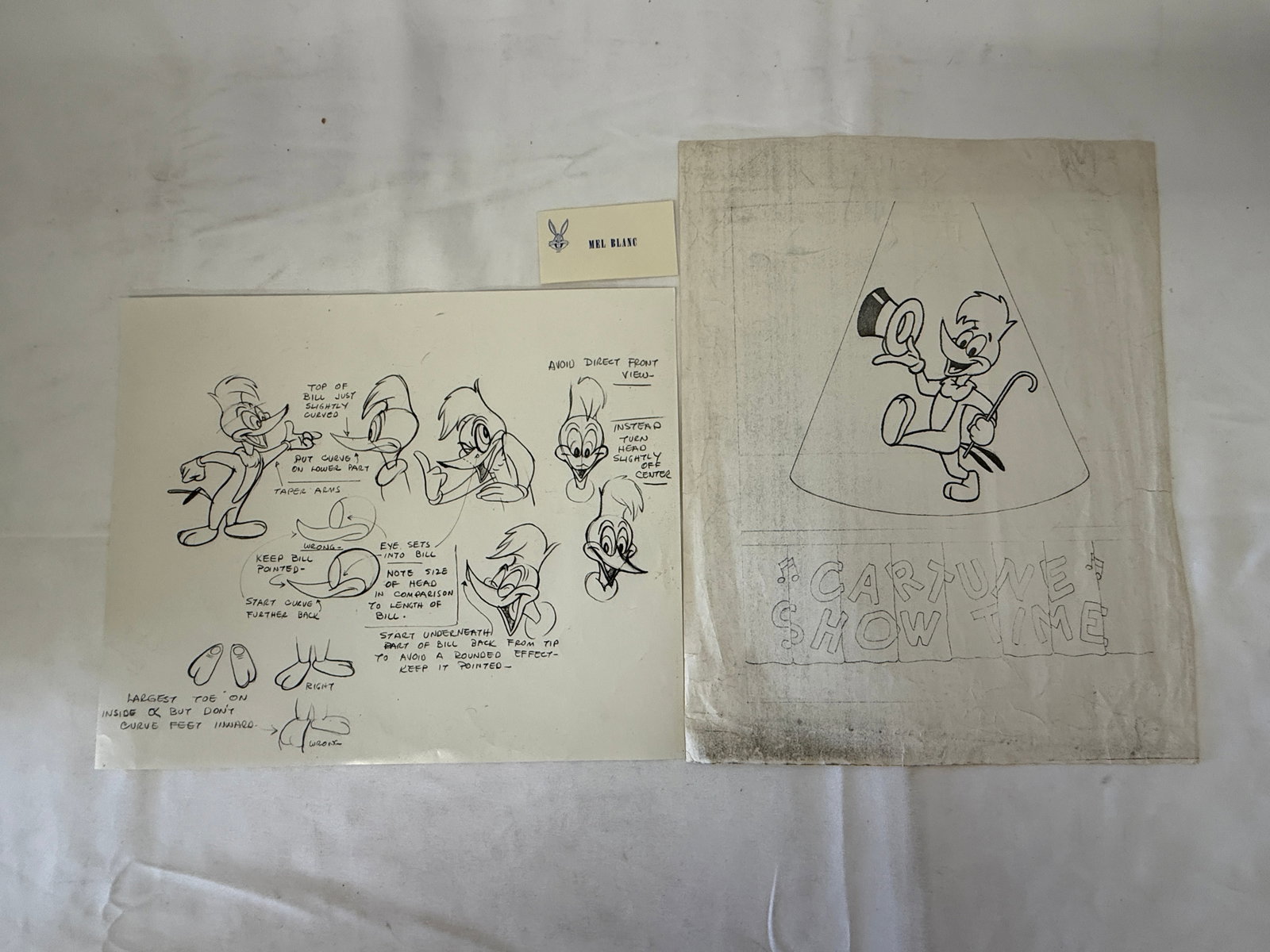 Woody Woodpecker Walter Lantz Model Sheet & Cartune Showtime Art + Mel Blanc Card: Woody Woodpecker Walter Lantz Model Sheet & Cartune Showtime Art + Mel Blanc Card