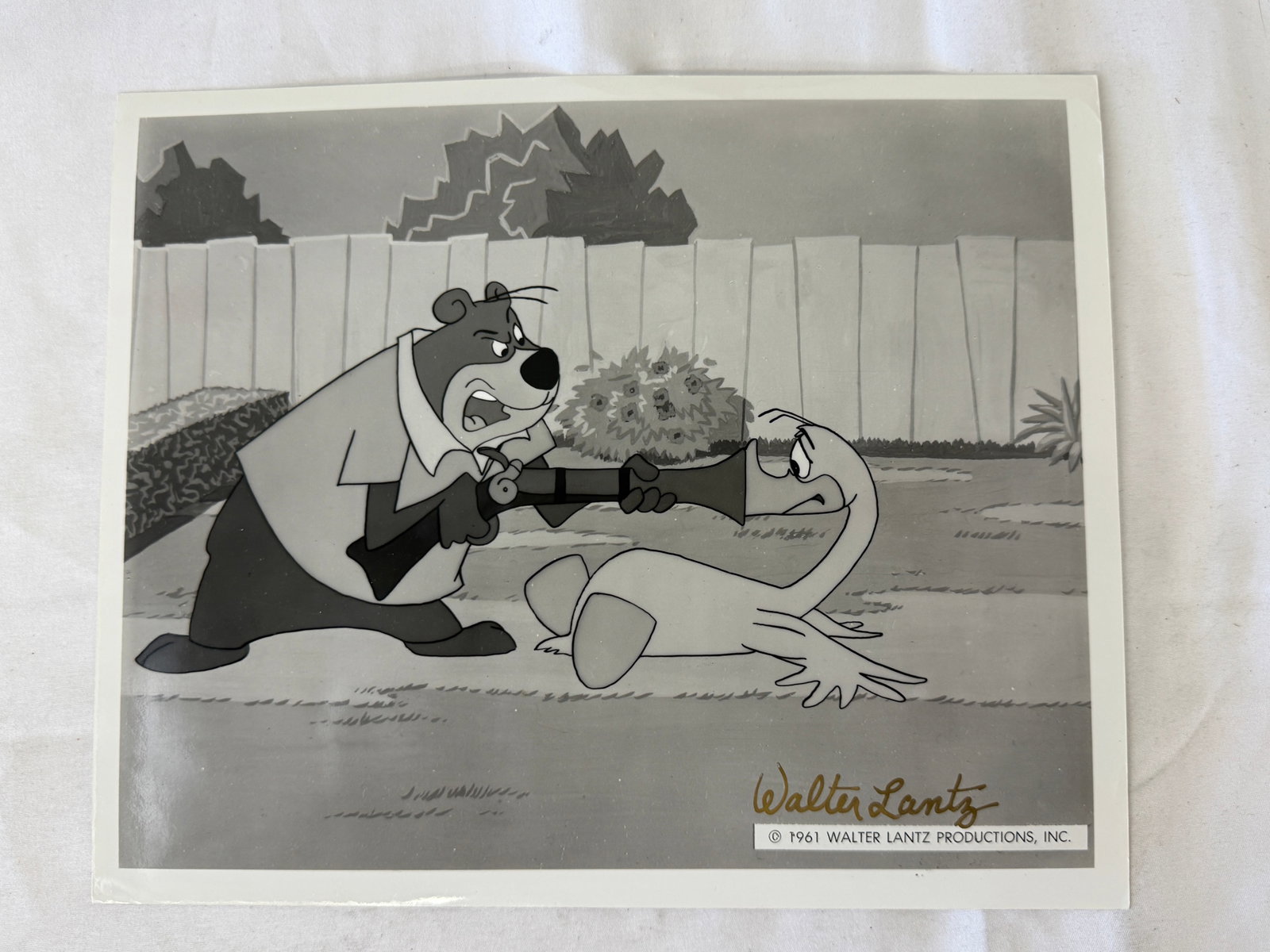 Walter Lantz Productions 1961 Original Animation Cel Bear & Duck Black White (1 of 3)
