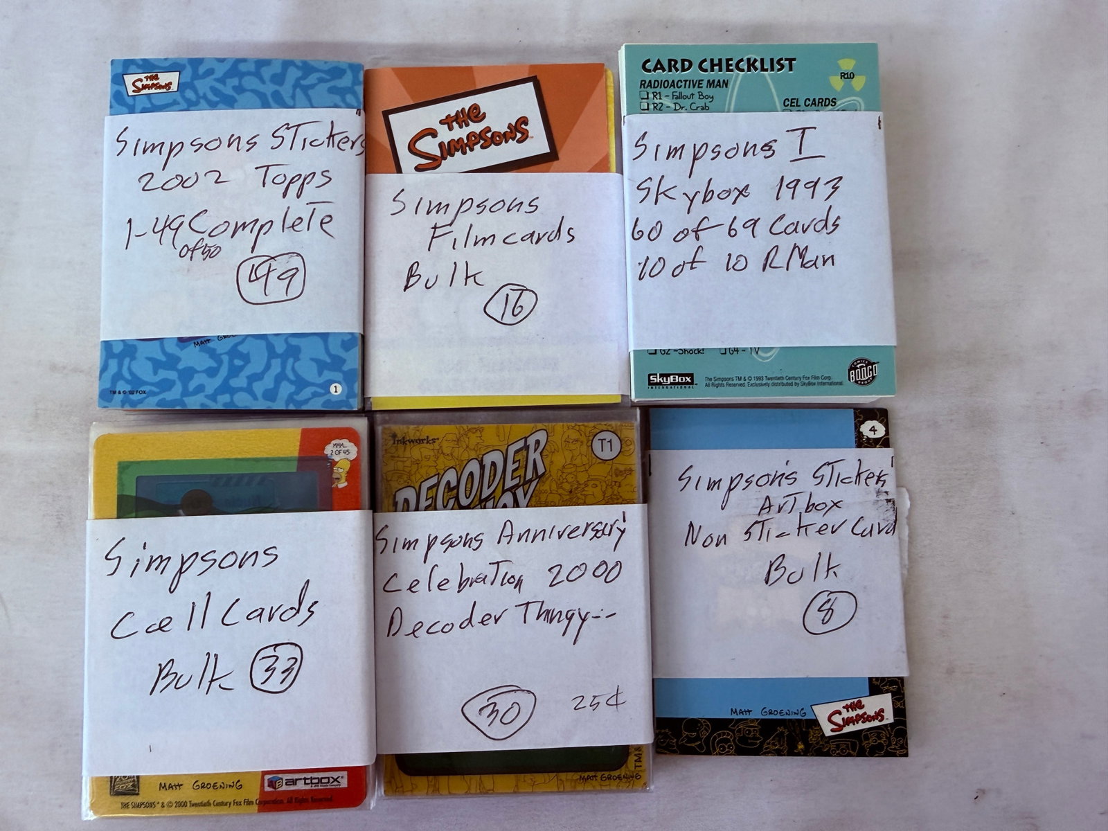 The Simpsons Trading Card Collection Six Bundles Topps Skybox Artbox 1993-2002: The Simpsons Trading Card Collection Six Bundles Topps Skybox Artbox 1993-2002