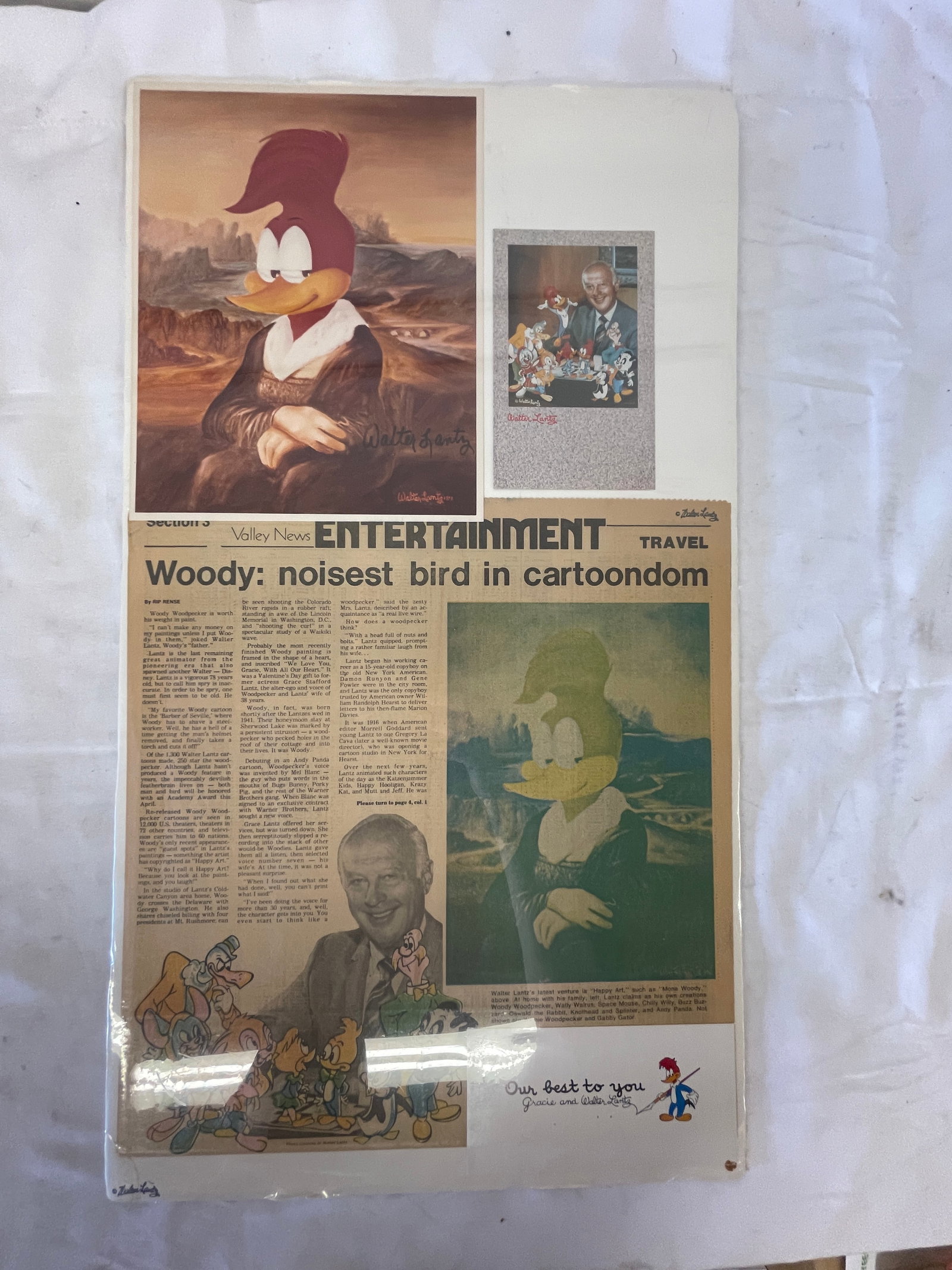Walter Lantz Signed Woody Woodpecker Mona Lisa Print with Ephemera (1 of 6)