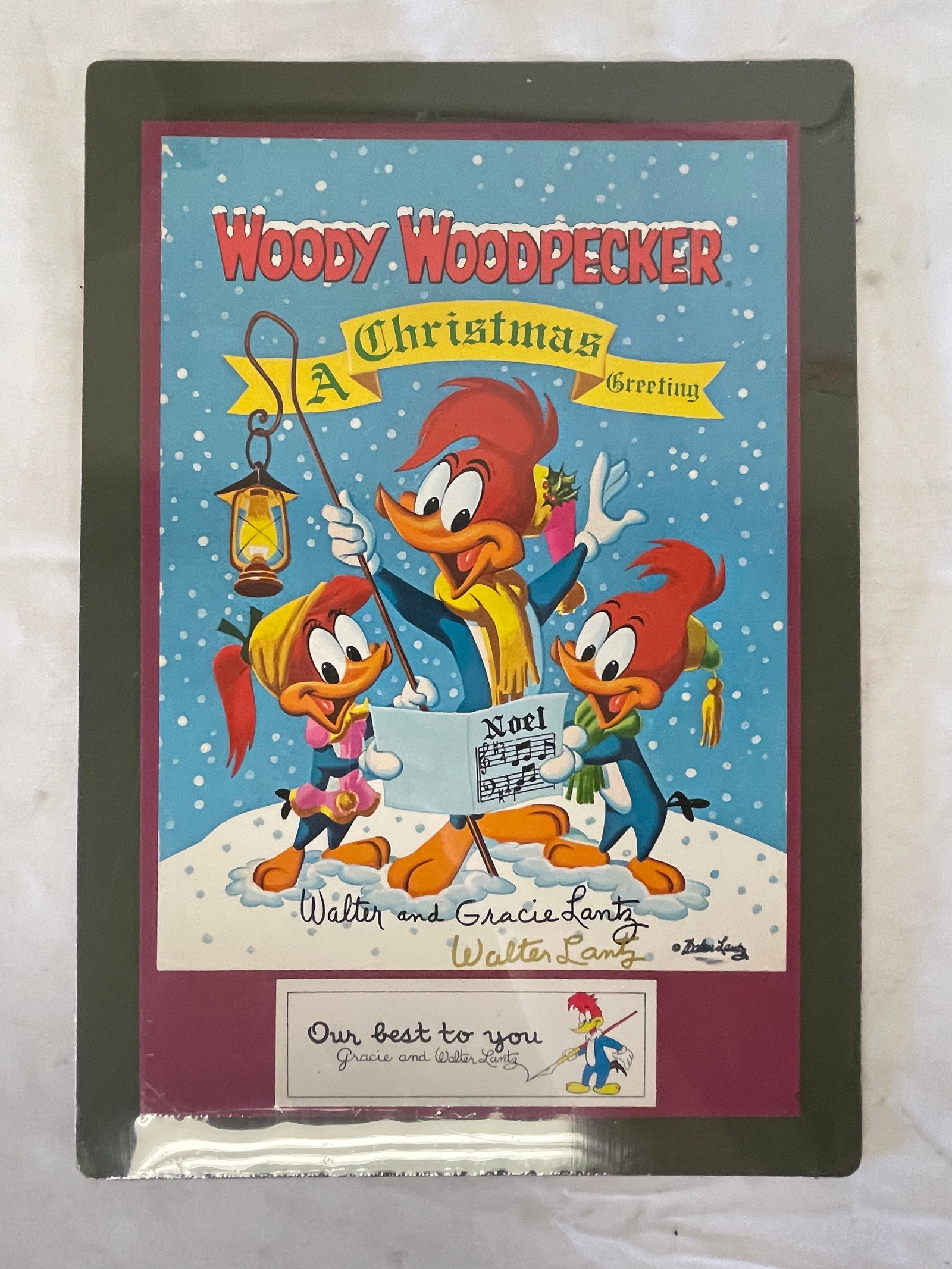 Woody Woodpecker Walter Lantz Signed Christmas Greeting Card Matted Display (1 of 4)
