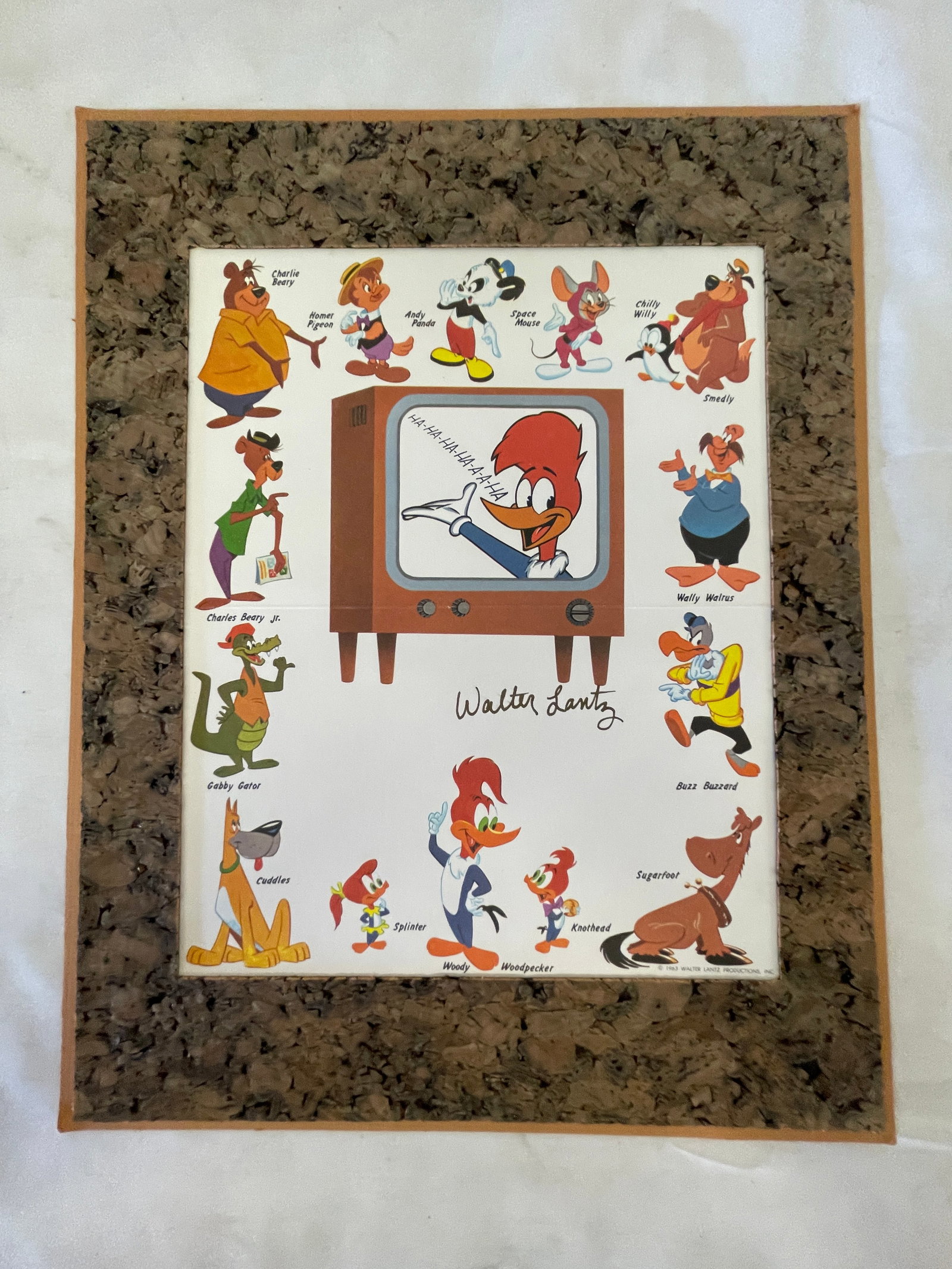 Walter Lantz Signed 1963 Woody Woodpecker Character Poster Print Framed (1 of 4)