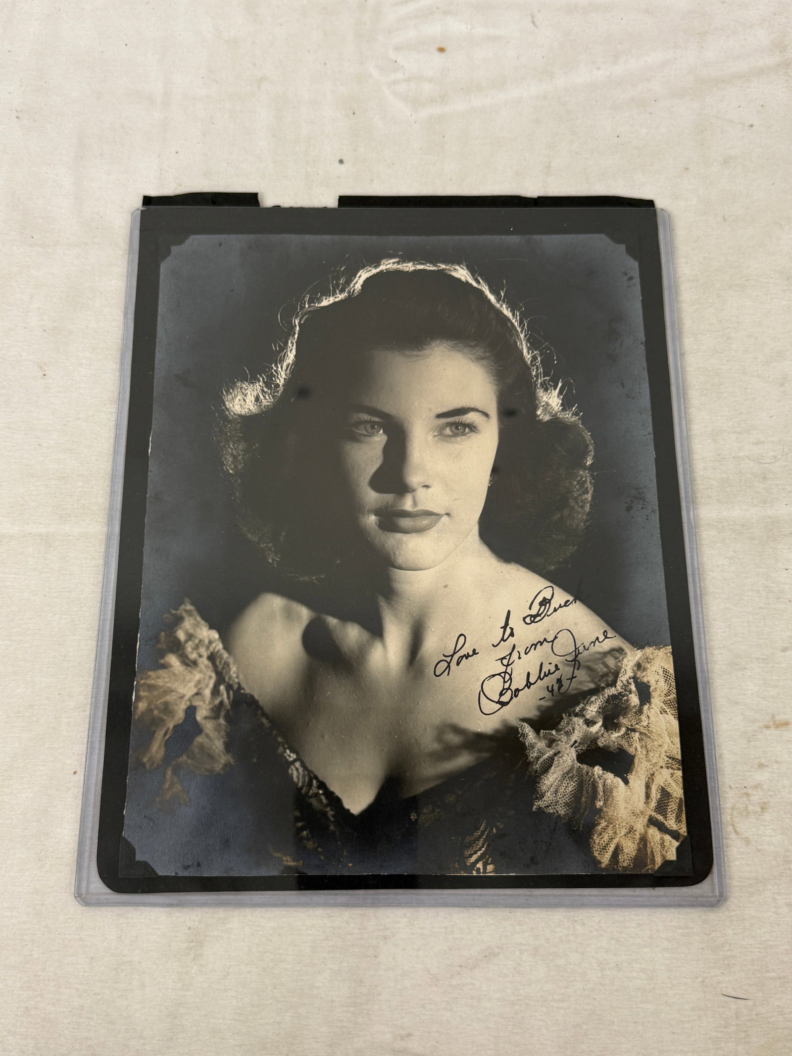 Bobbie June Vintage Signed B&W Glass Plate Photograph Portrait, 1947 (1 of 3)