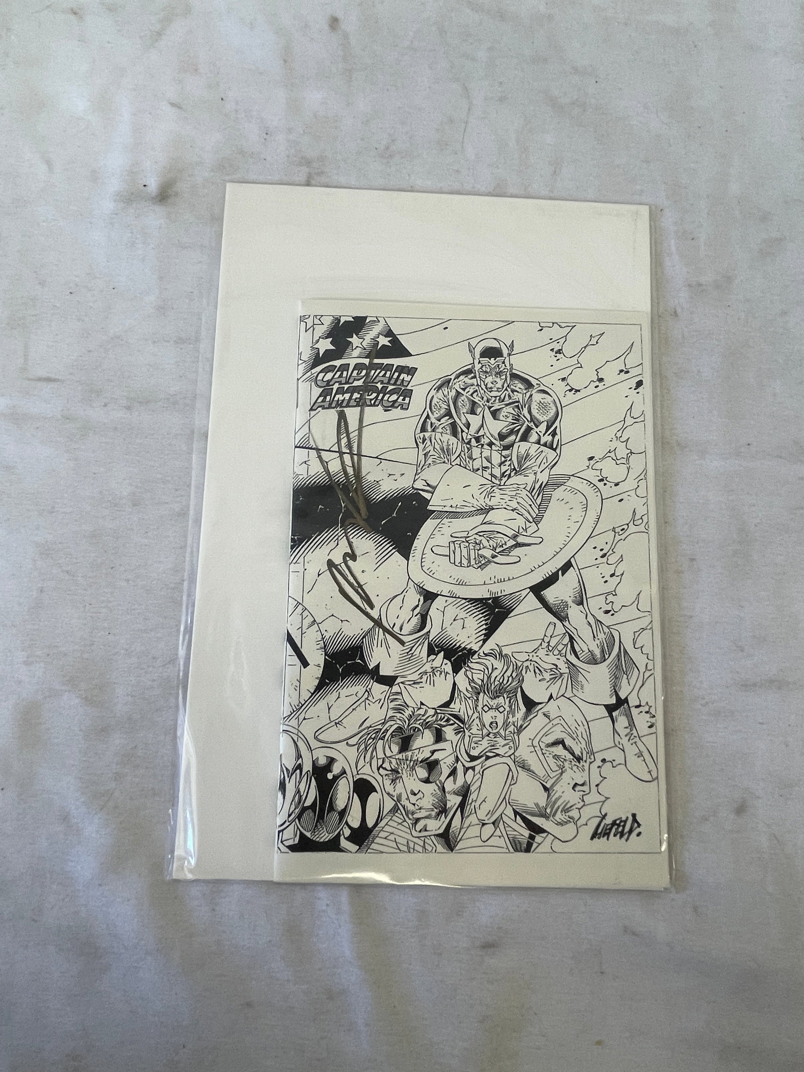 Captain America Marvel Comics Signed Black & White Cover Print in Sleeve (1 of 2)