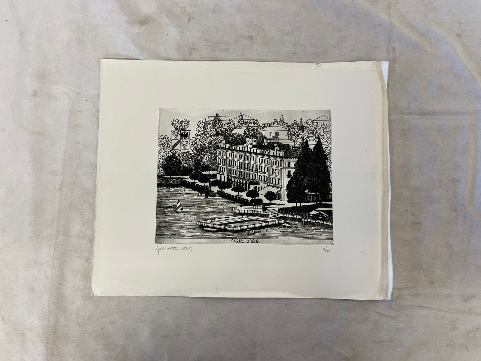 A. Vantadori 'Villa d'Este' Etching, Numbered 8/40, 2008: A. Vantadori 'Villa d'Este' Etching, Numbered 8/40, 2008