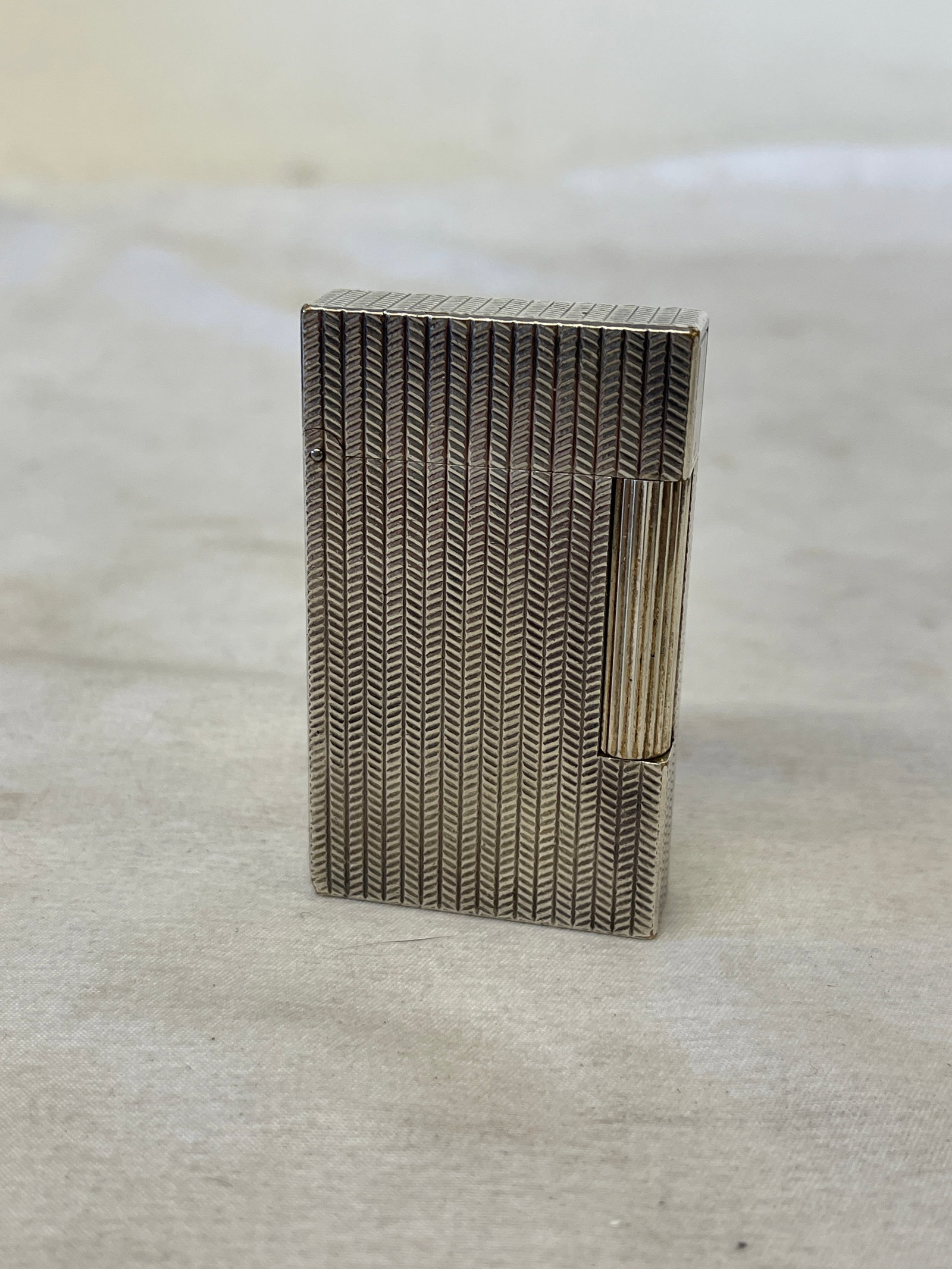 S.T. Dupont Paris Silver Plated Herringbone Pattern Gas Lighter, Made in France (1 of 4)