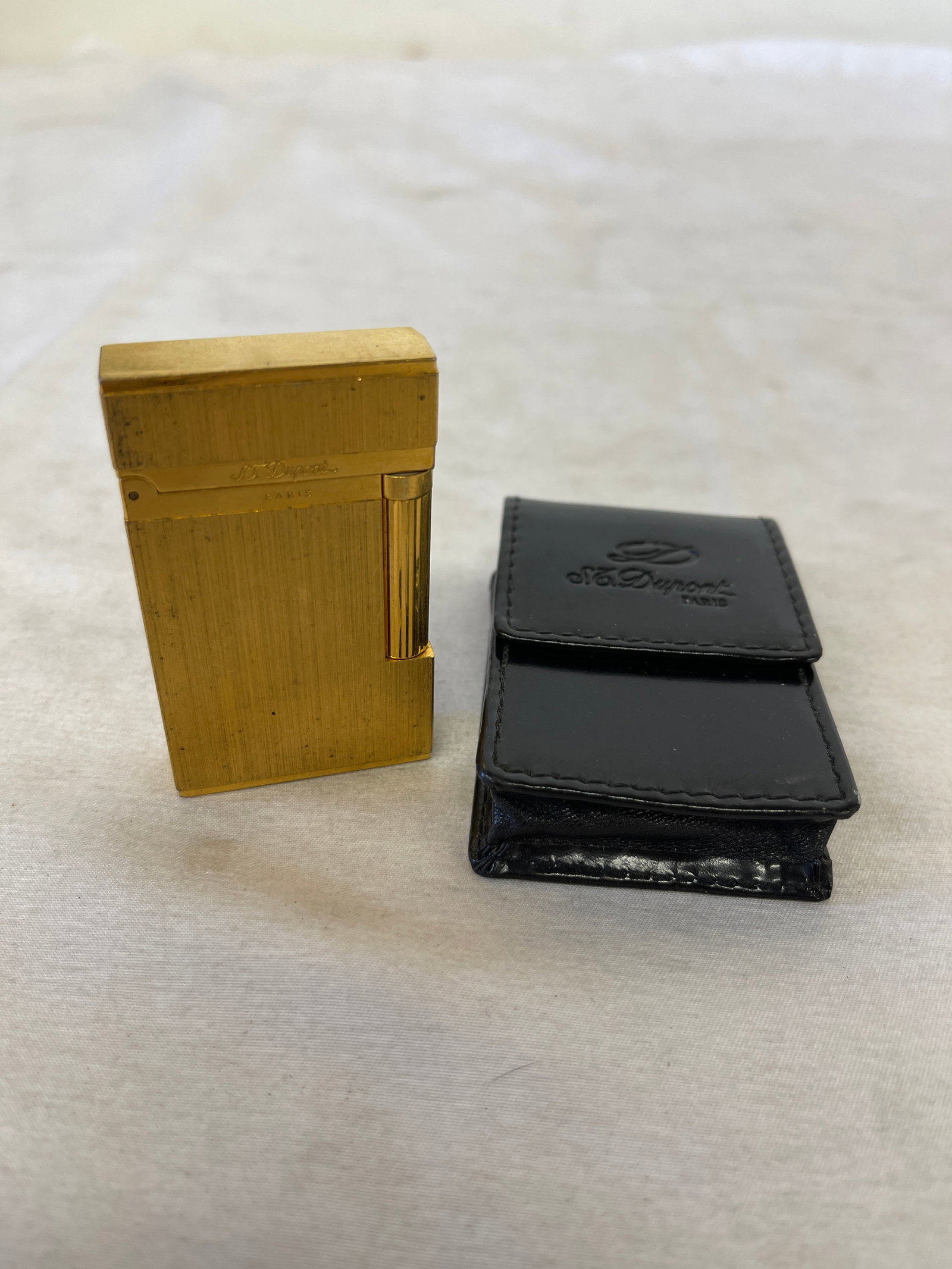 S.T. Dupont Paris Gold-Plated Ligne 1 Lighter with Black Patent Leather Pouch (1 of 7)