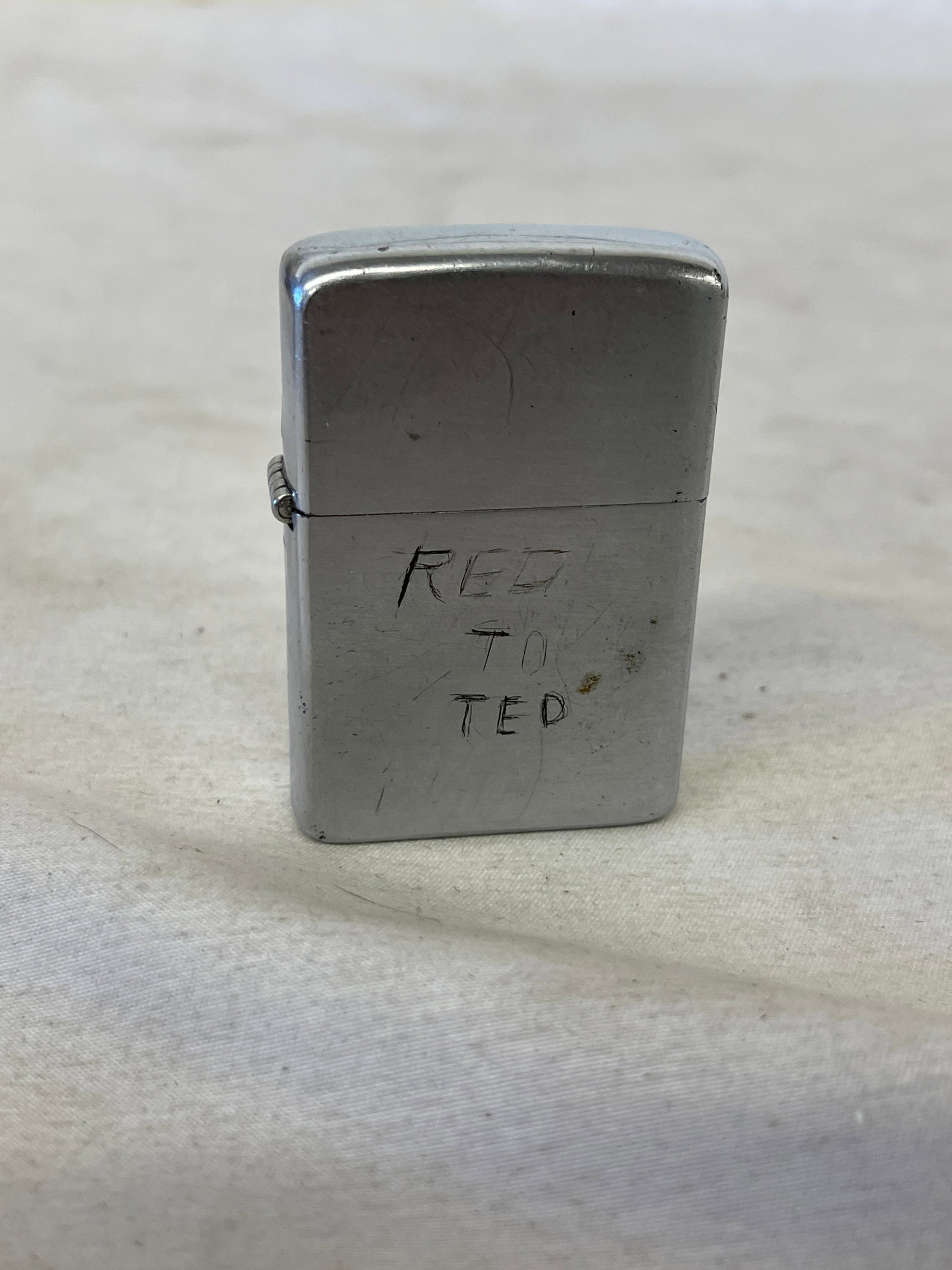 Vintage Zippo Chrome Lighter Pat. 2032695 Engraved 'Red to Ted' USA: Vintage Zippo Chrome Lighter Pat. 2032695 Engraved 'Red to Ted' USA