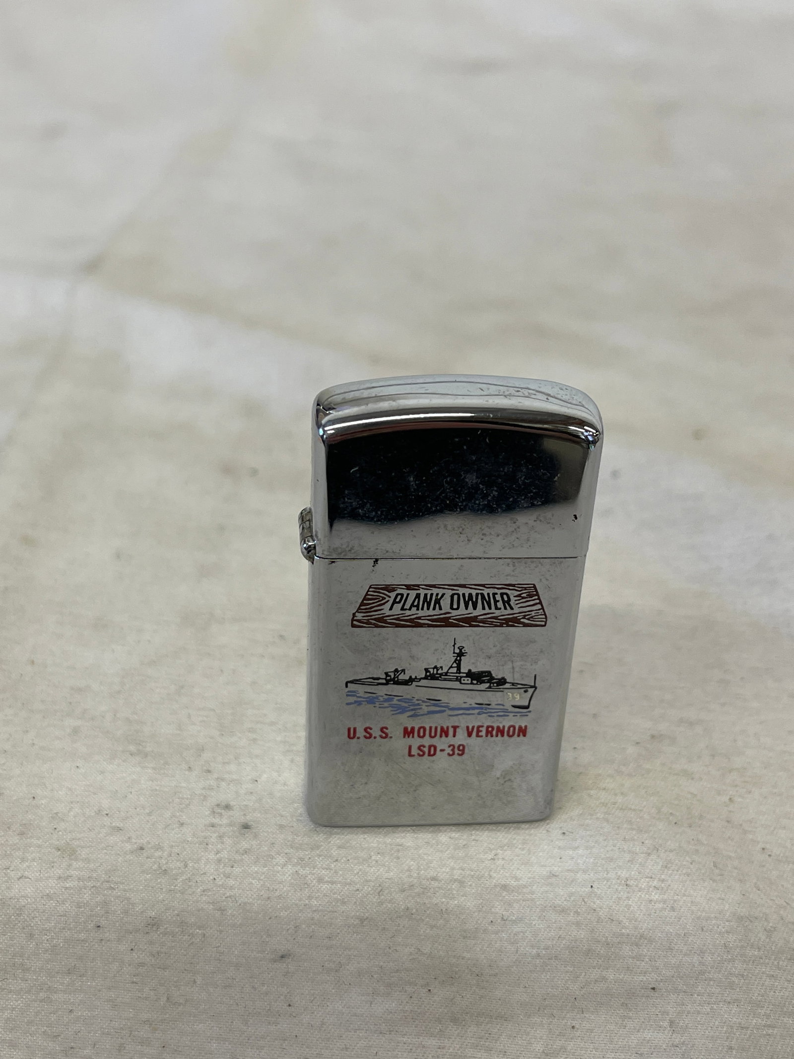 USS Mount Vernon LSD-39 Plank Owner Zippo Slim Chrome Lighter Navy Military: USS Mount Vernon LSD-39 Plank Owner Zippo Slim Chrome Lighter Navy Military