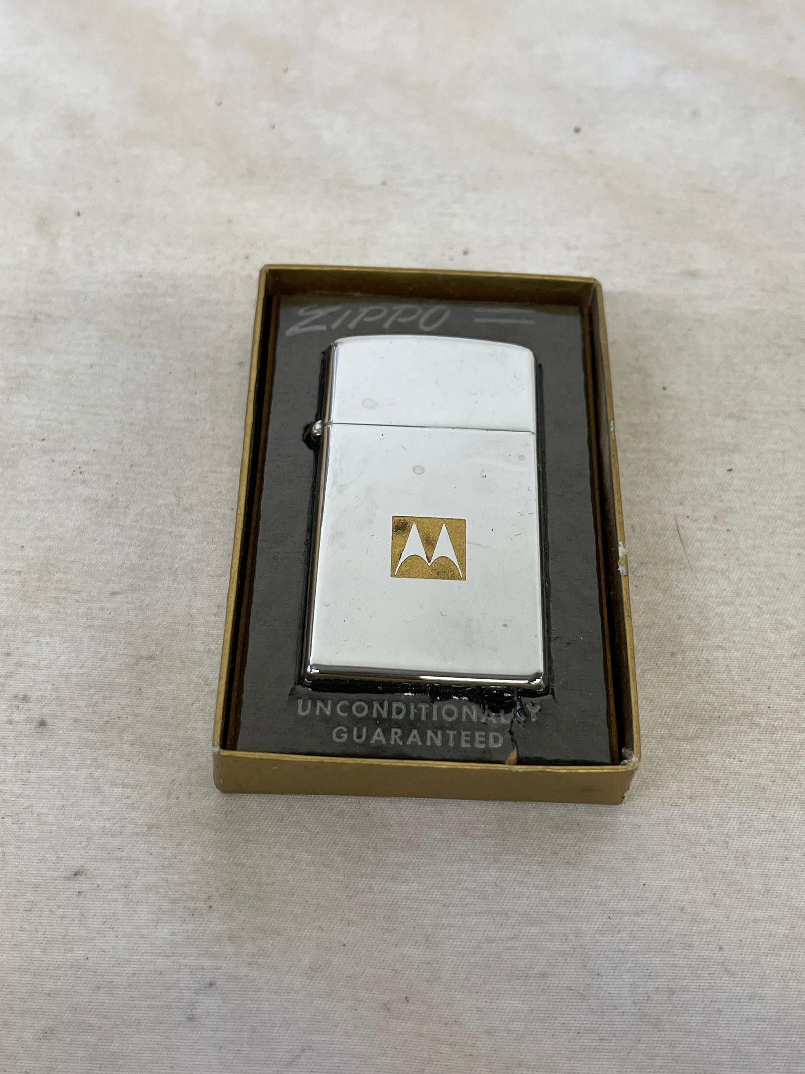Motorola Zippo Slim Chrome Lighter with Original Box, Vintage Corporate (1 of 4)