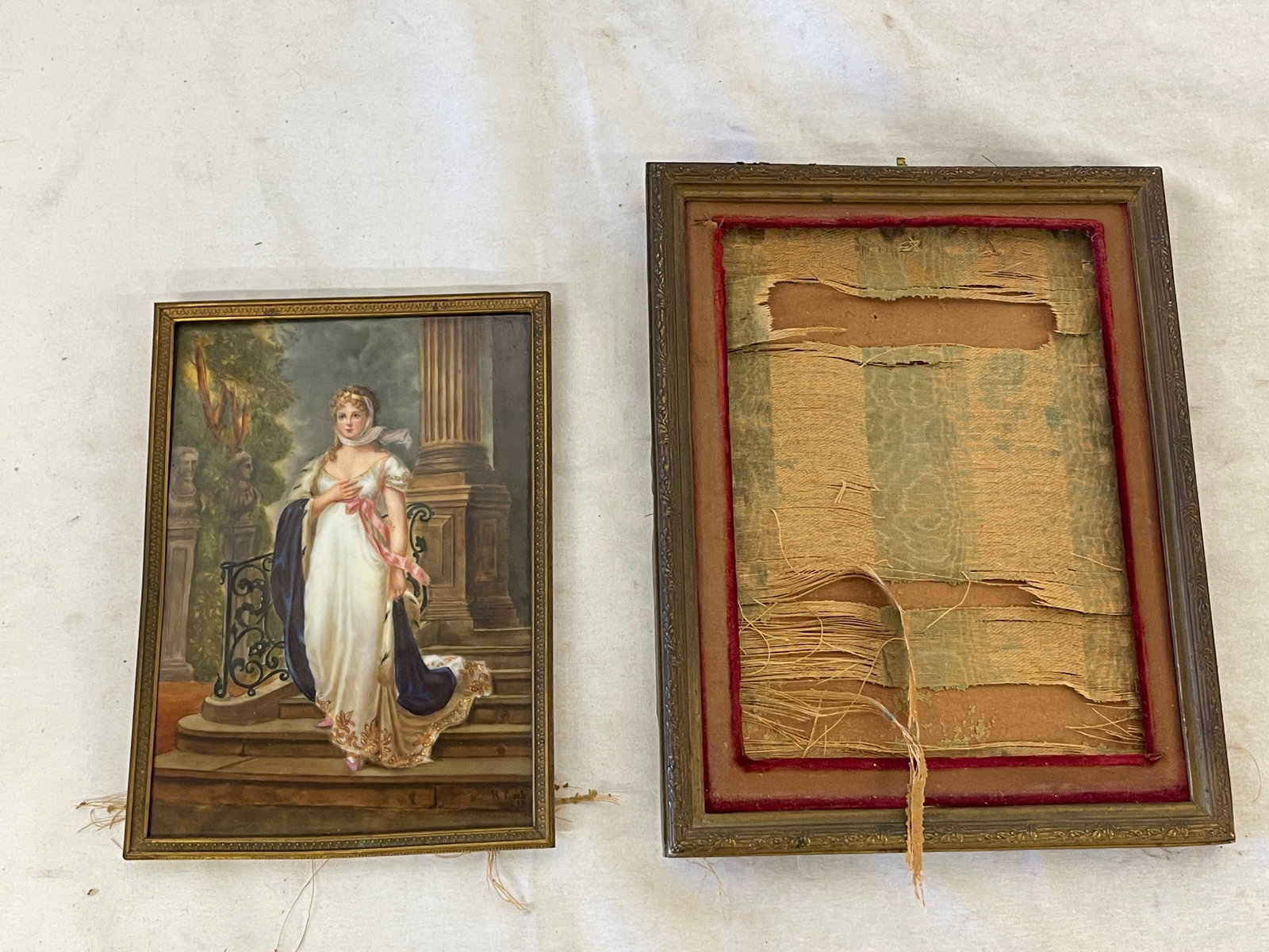 German hand-painted porcelain plaque of Queen Louise after Richter, signed, gilt-metal frame (1 of 9)