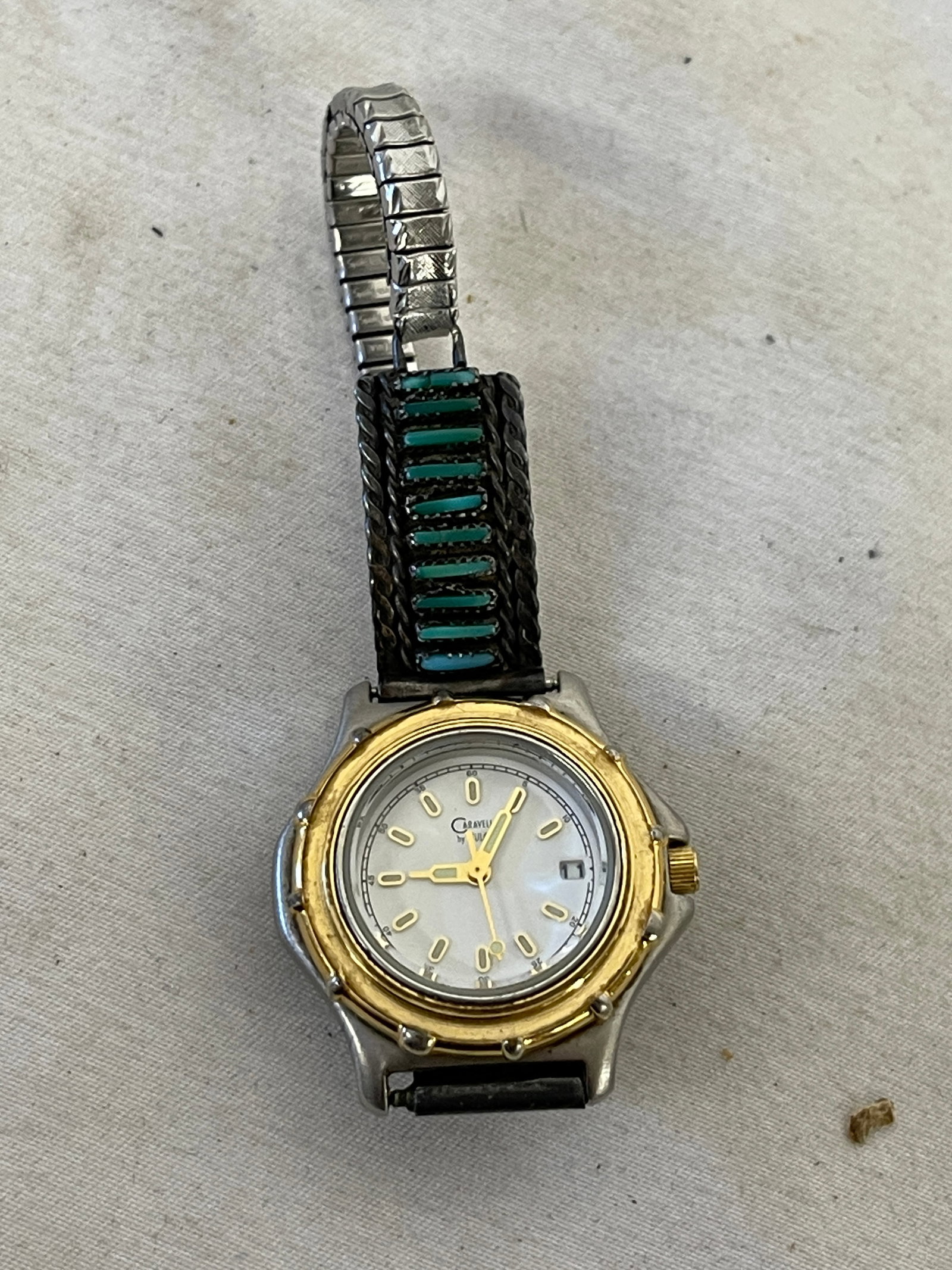 Caravelle by Bulova Ladies Watch with Native American Turquoise Silver Band 30mm (1 of 3)