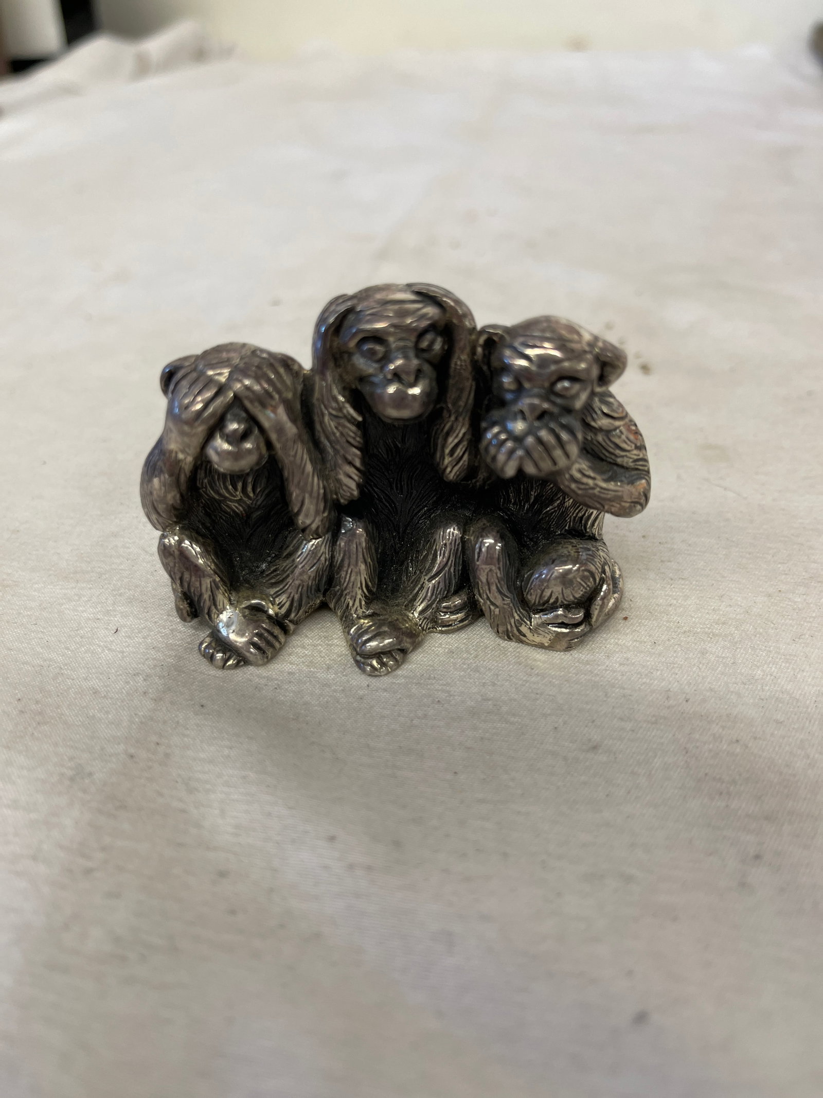 Three Wise Monkeys Sterling Silver Miniature Figurine: Three Wise Monkeys See Hear Speak No Evil Sterling Silver Metal Miniature Figurine