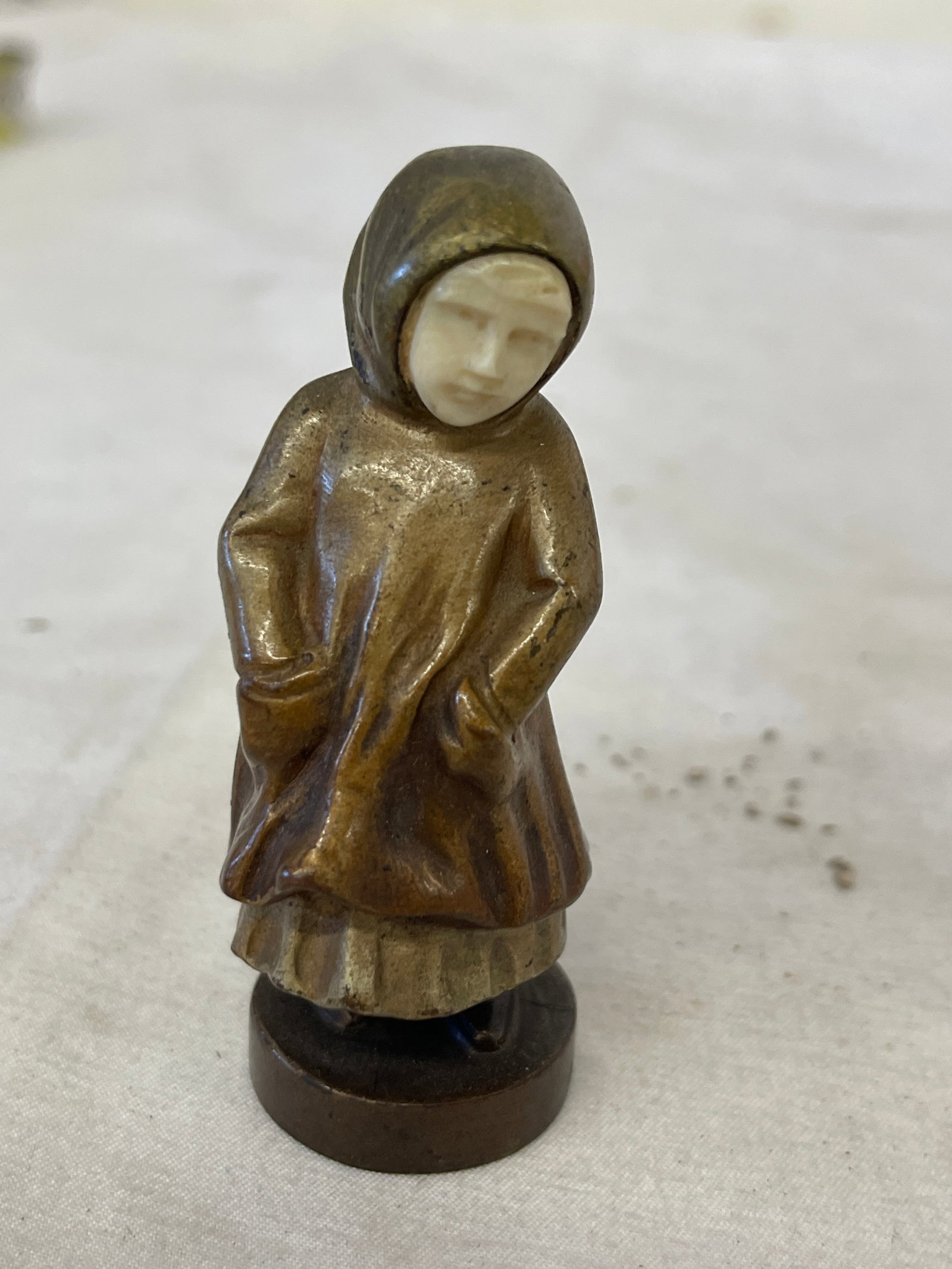 Austrian Cold-Painted Bronze & Ivory Peasant Girl Figurine, Marked Austria (1 of 9)