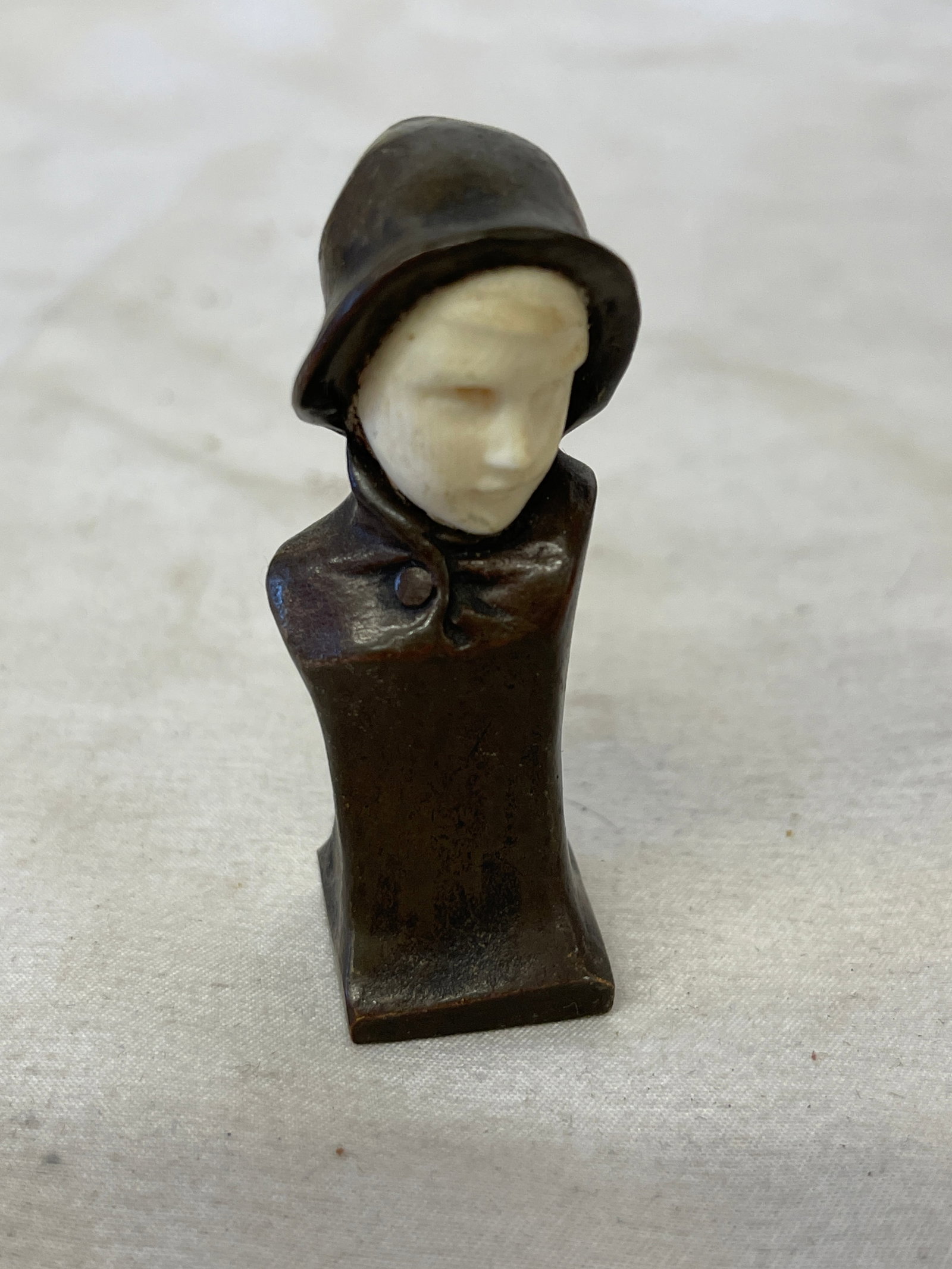 Austrian Cold-Painted Bronze & Ivory Miniature Bust Figure, Marked Austria, c.1900: Austrian Cold-Painted Bronze & Ivory Miniature Bust Figure, Marked Austria, c.1900