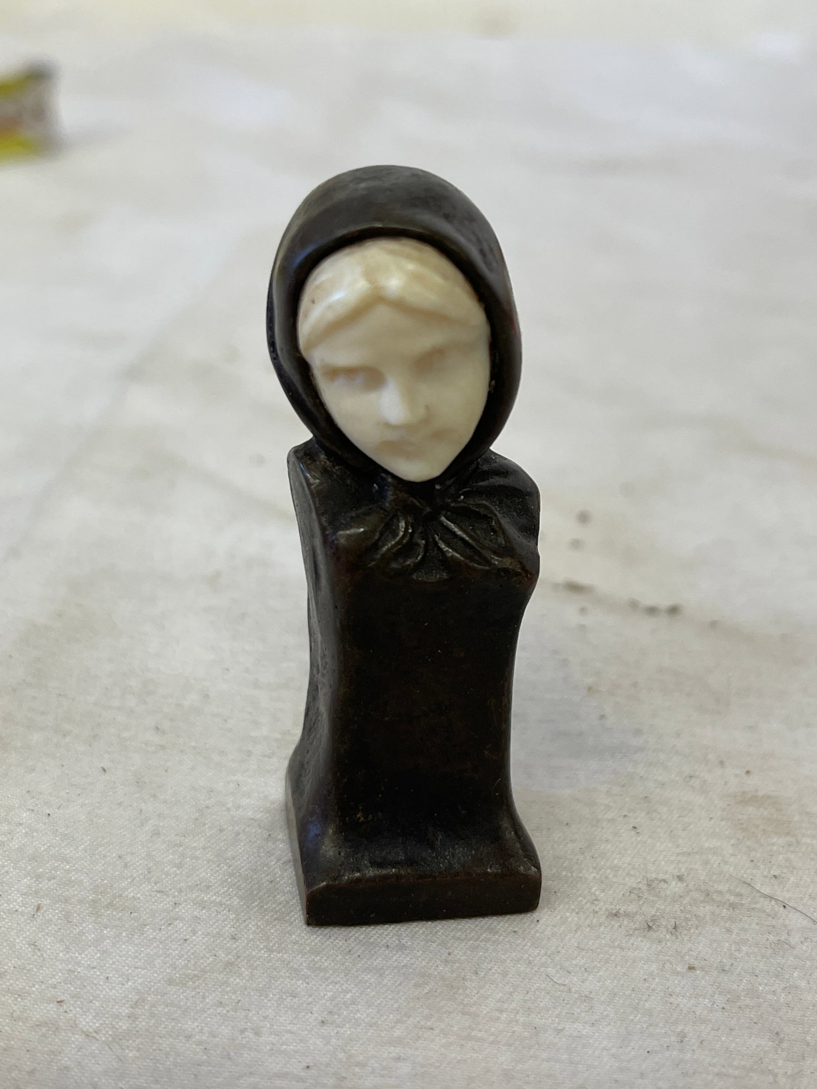 Austrian Vienna Bronze & Ivory Chryselephantine Hooded Madonna Bust, Austria (1 of 4)
