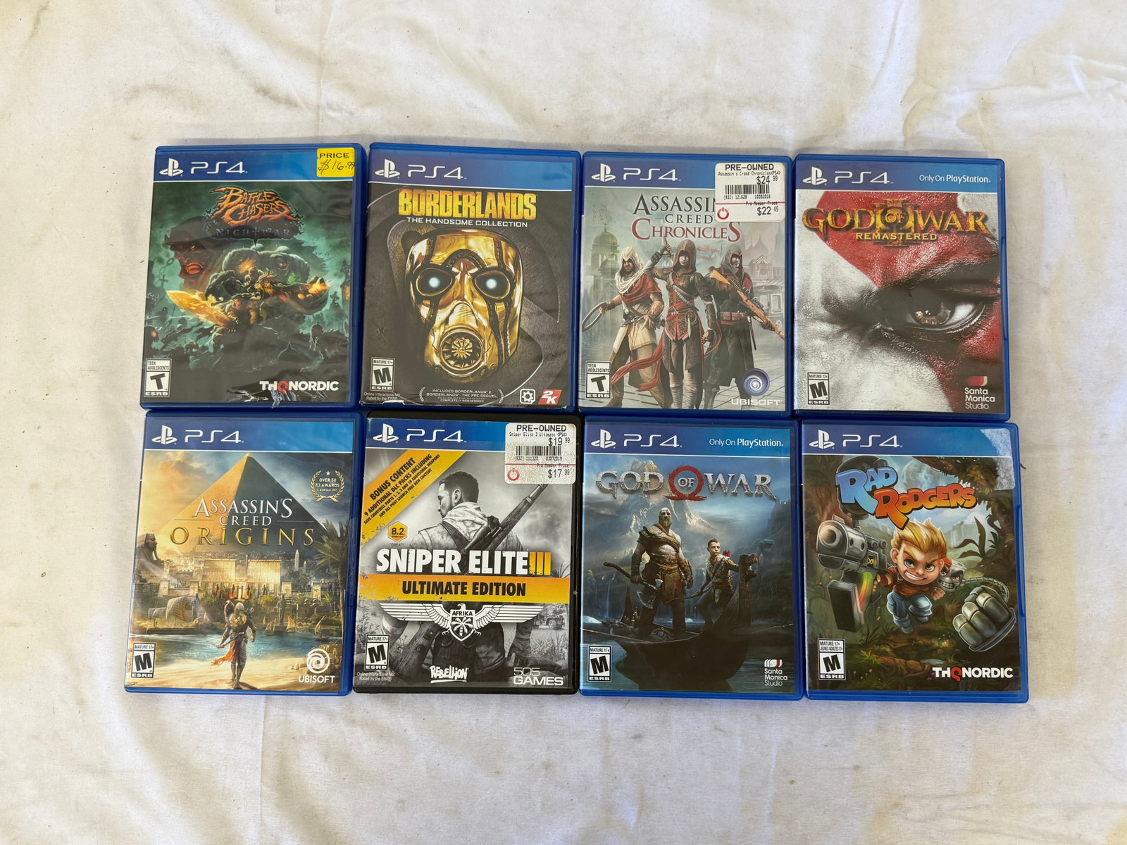 PS4 Game Lot 8 Games God of War Assassins Creed Borderlands Sniper Elite (1 of 2)