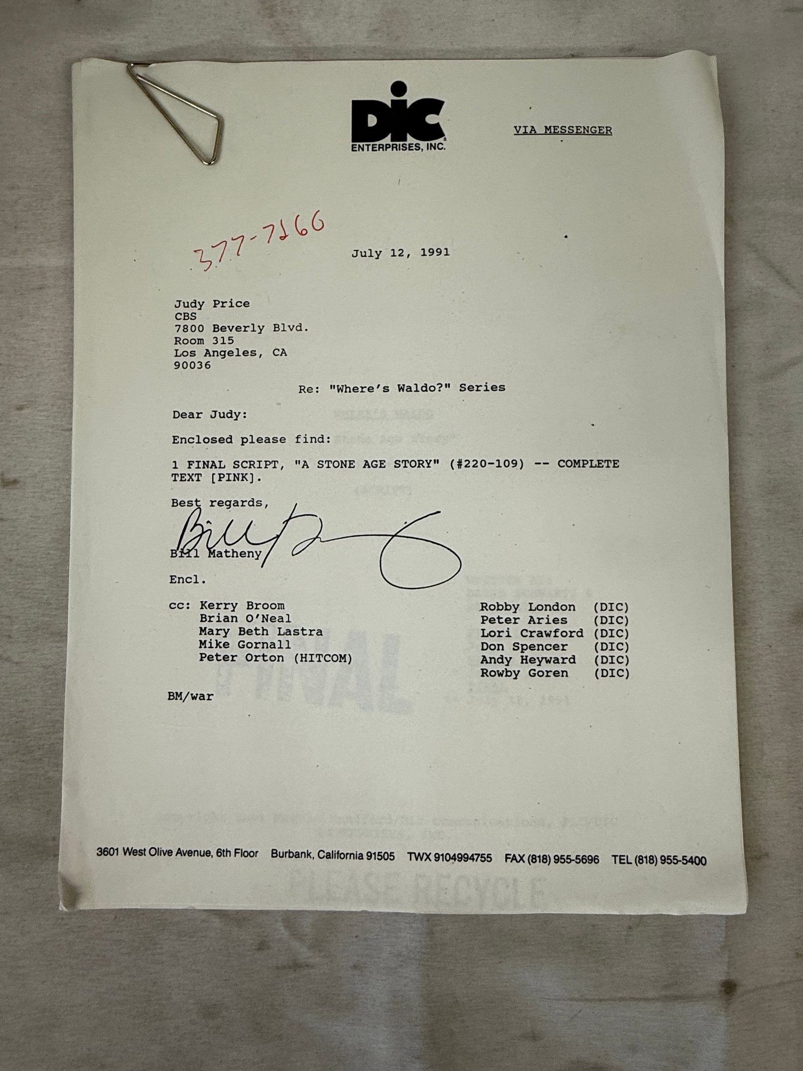 Where's Waldo DIC Enterprises 1991 Original Final Script 'A Stone Age Story' (1 of 2)