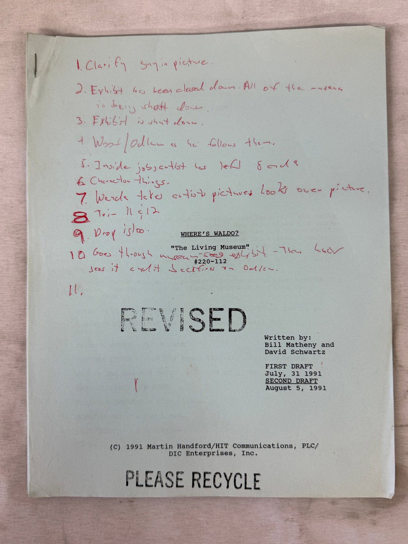 Where's Waldo? 'The Living Museum' Original 1991 Revised TV Script DIC (1 of 2)
