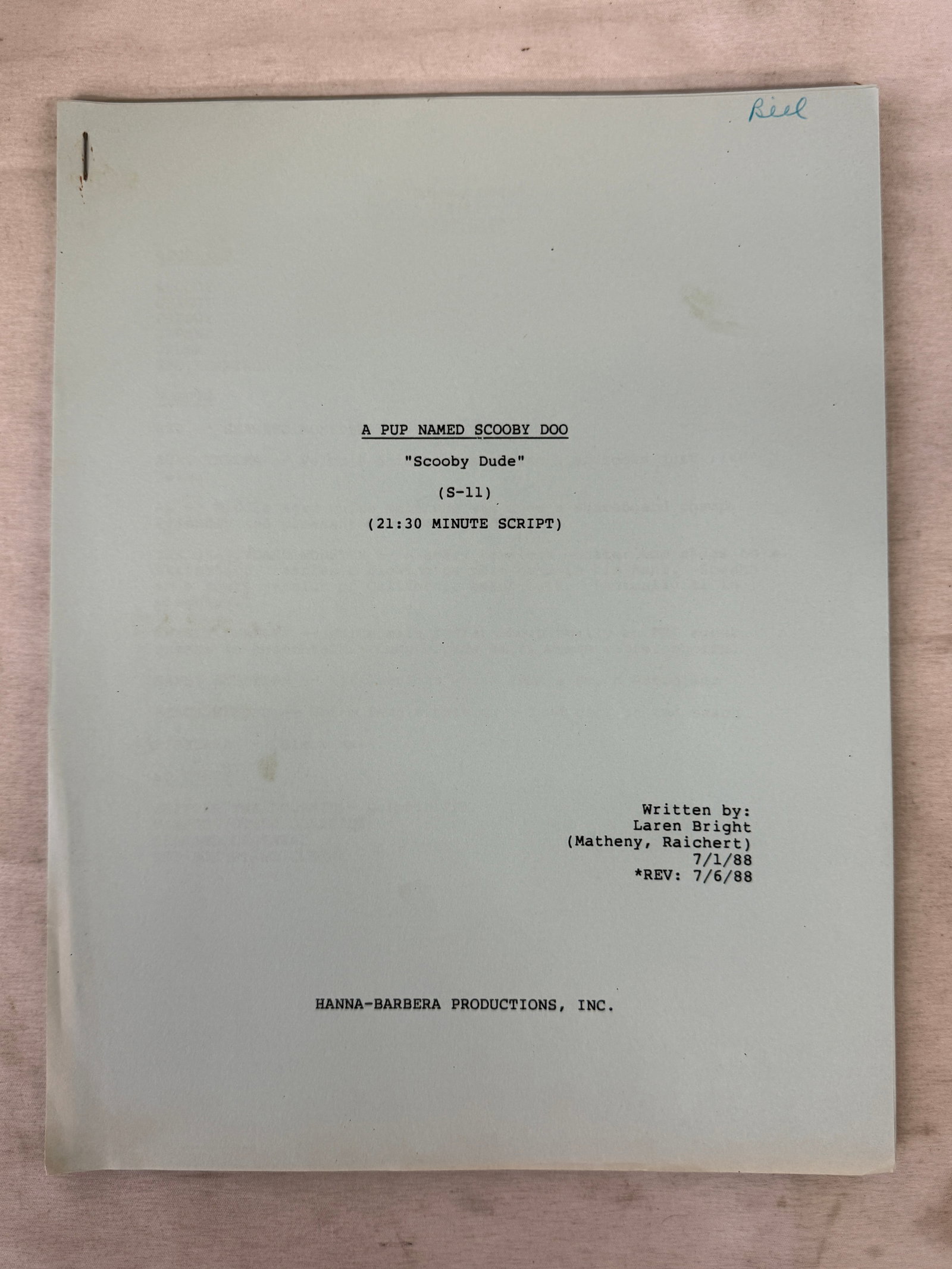 A Pup Named Scooby-Doo Hanna-Barbera Original Production Script 1988 (1 of 2)