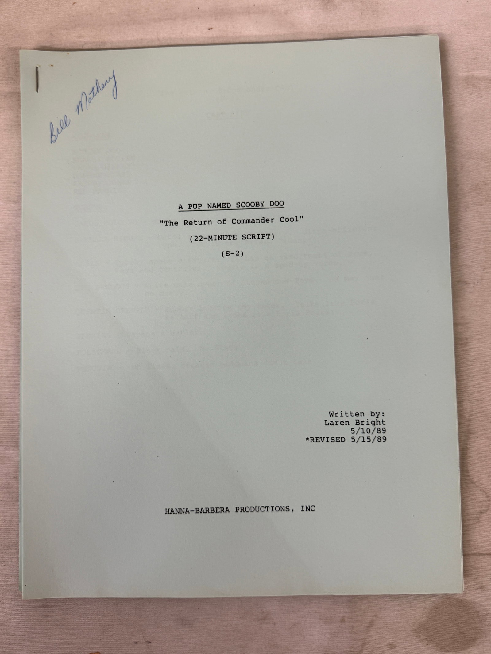 A Pup Named Scooby-Doo Hanna-Barbera Original 1989 Production Script (1 of 2)