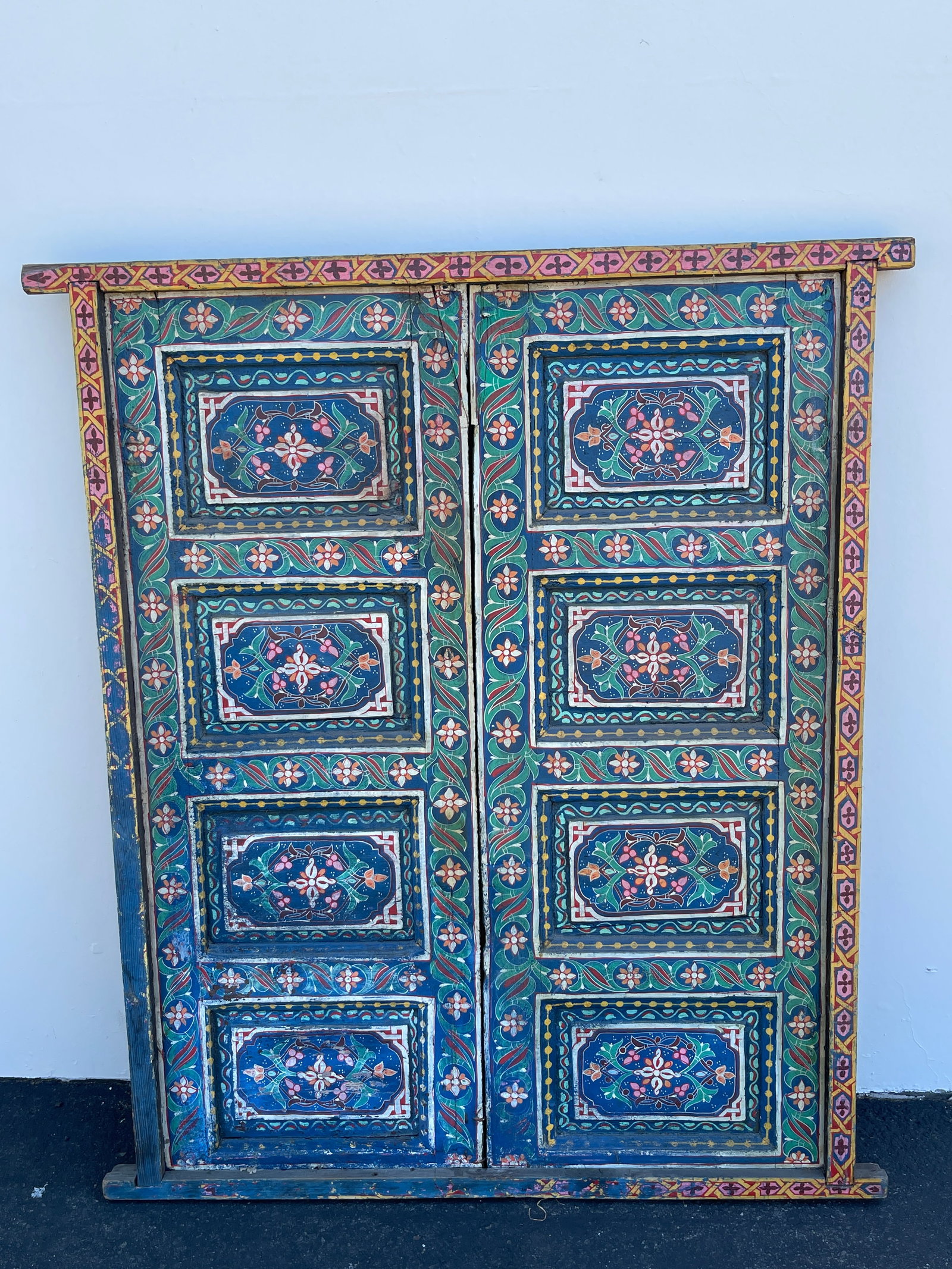 Antique Moroccan Hand-Painted Wooden Ceiling Panel, Two-Part Folding, 49.5x38.5in (1 of 3)