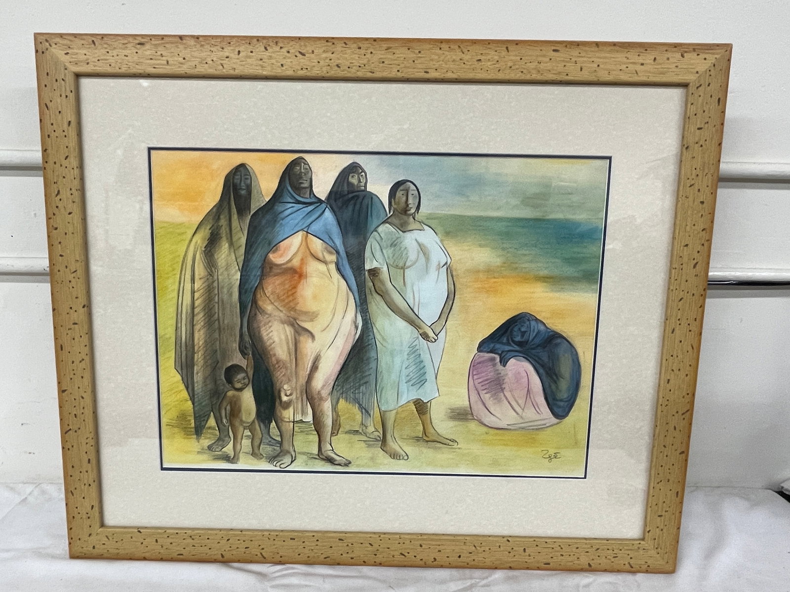 Francisco Zuniga Mexican Modernist Signed Watercolor Drawing Attributed Signed (1 of 4)