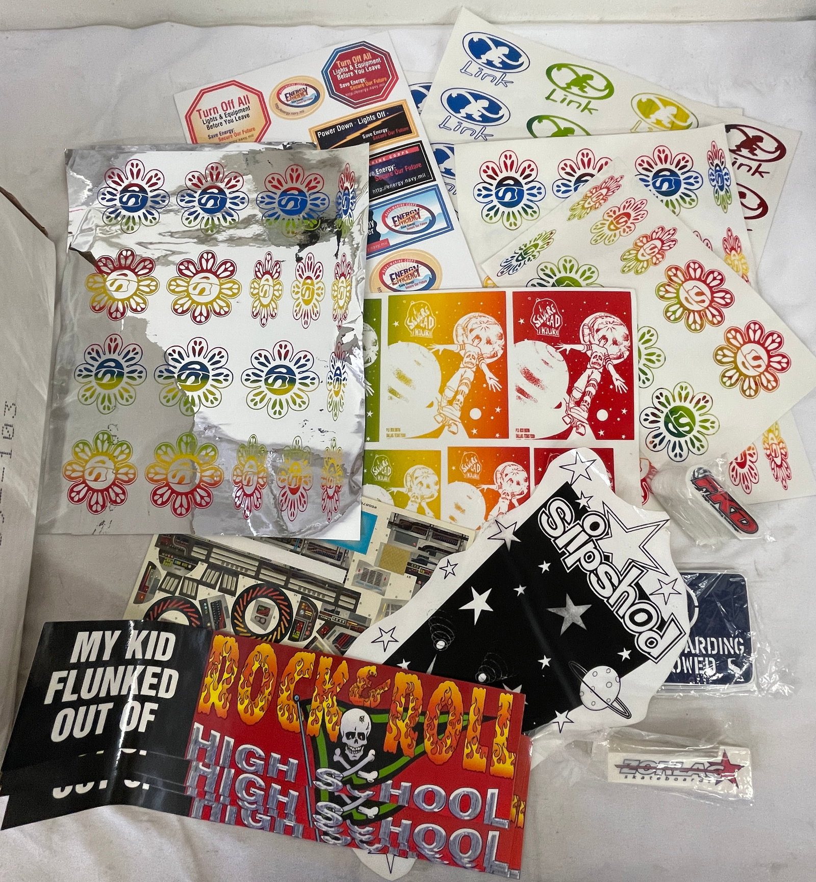 Mixed Skateboarding & Pop Culture Sticker Collection Lot - Slipshot, Rock N Roll High School (1 of 3)