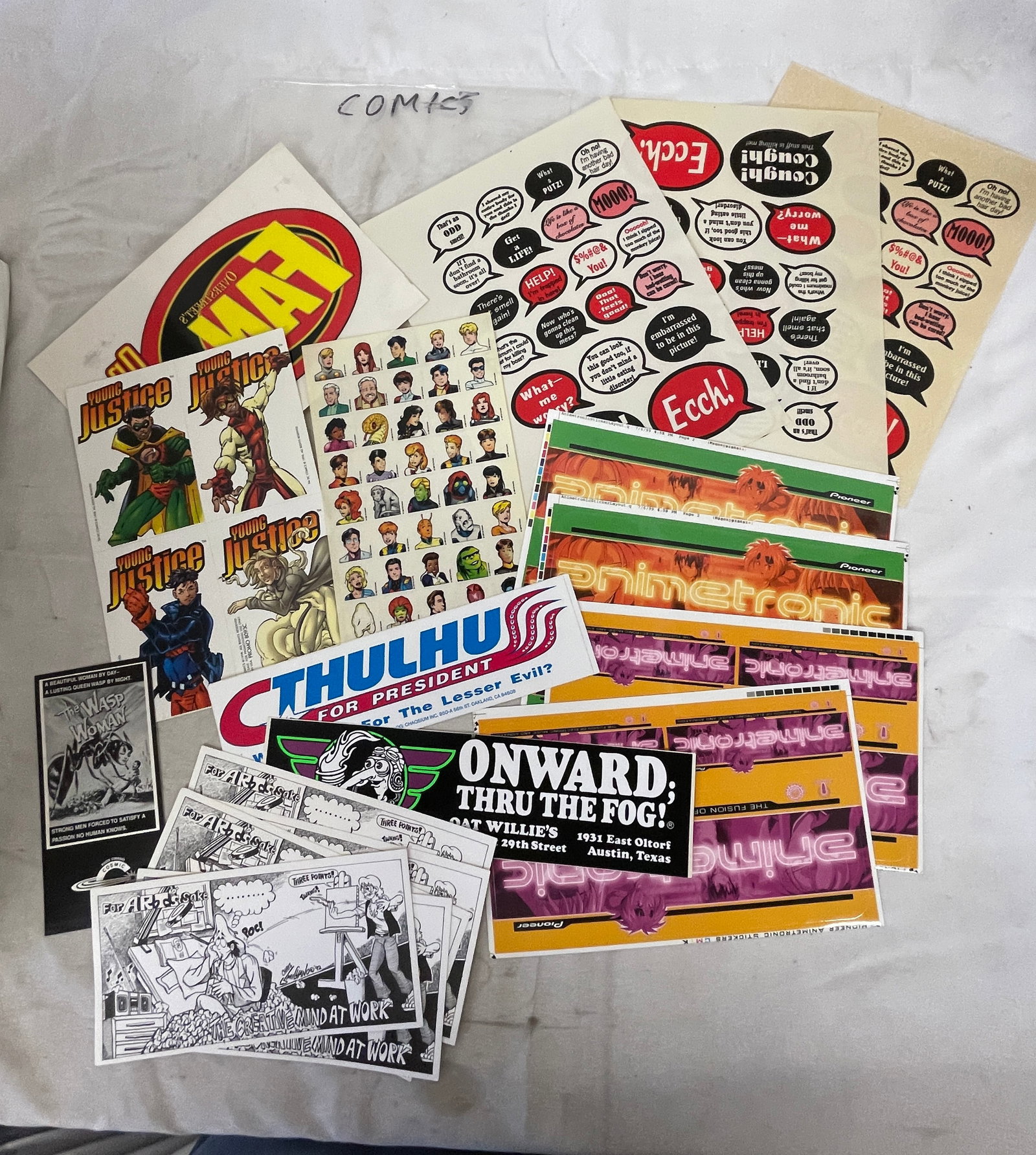 Comic Convention Promo Lot: Young Justice, MAD, Cthulhu, Animetronic Stickers (1 of 3)