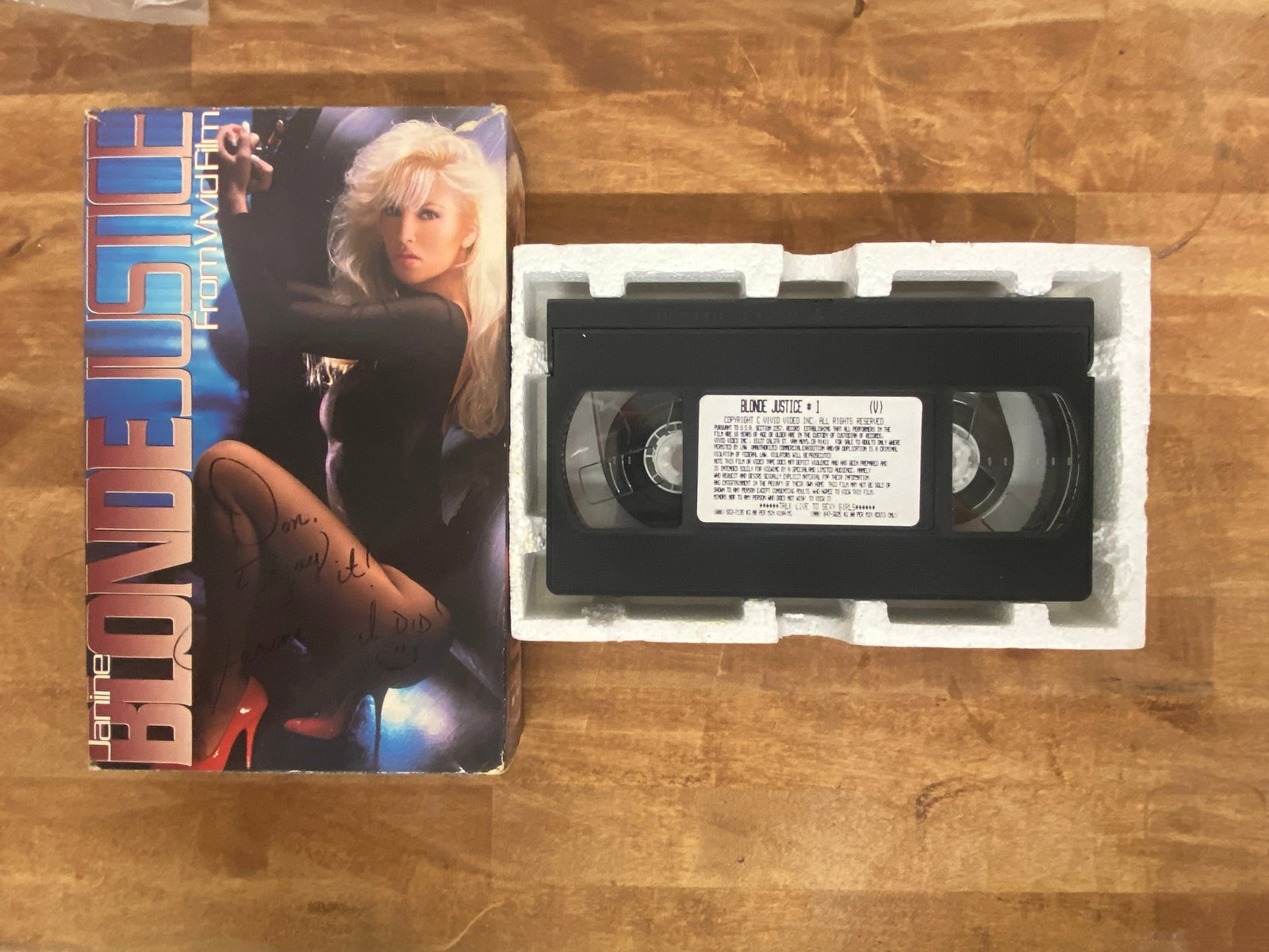 Janine Blonde Justice Vivid Film VHS Tape Signed Autographed Case: Janine Blonde Justice Vivid Film VHS Tape Signed Autographed Case