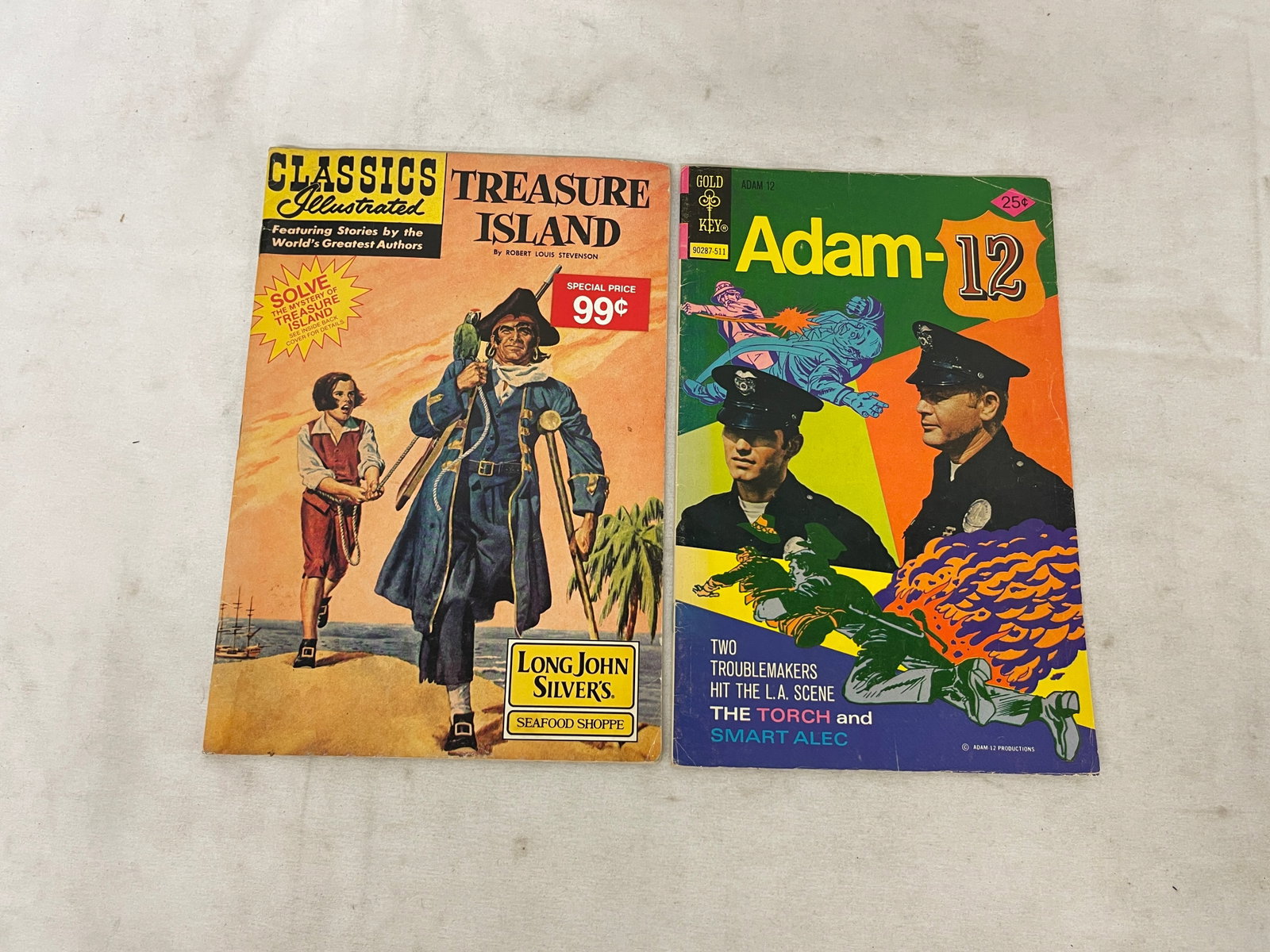 Classics Illustrated Treasure Island & Adam-12 Gold Key Vintage Comic Books Lot (1 of 3)