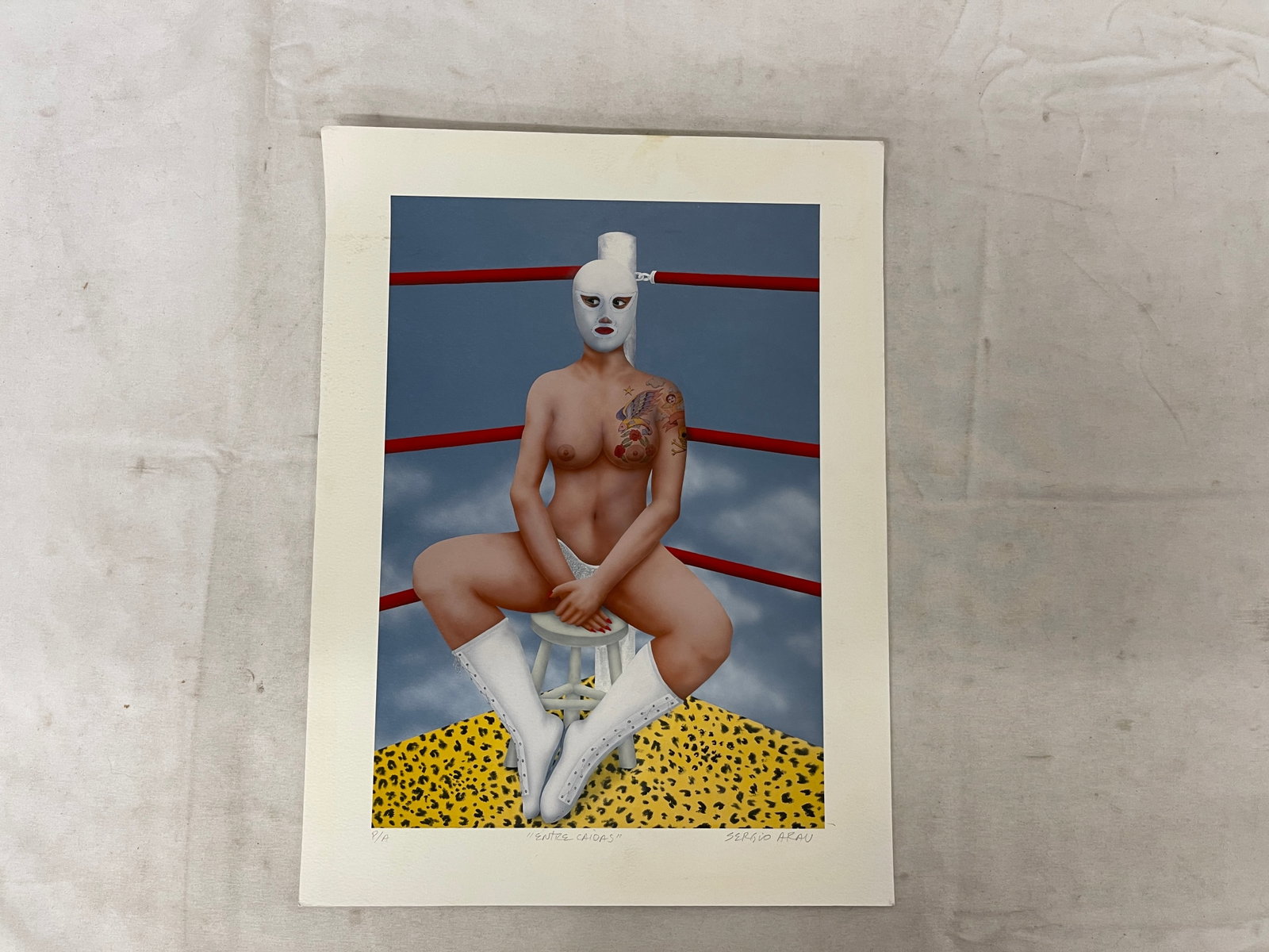 Sergio Arau 'Entre Caidas' Signed P/A Giclée Print Lucha Libre Nude Figure: Sergio Arau 'Entre Caidas' Signed P/A Giclée Print Lucha Libre Nude Figure