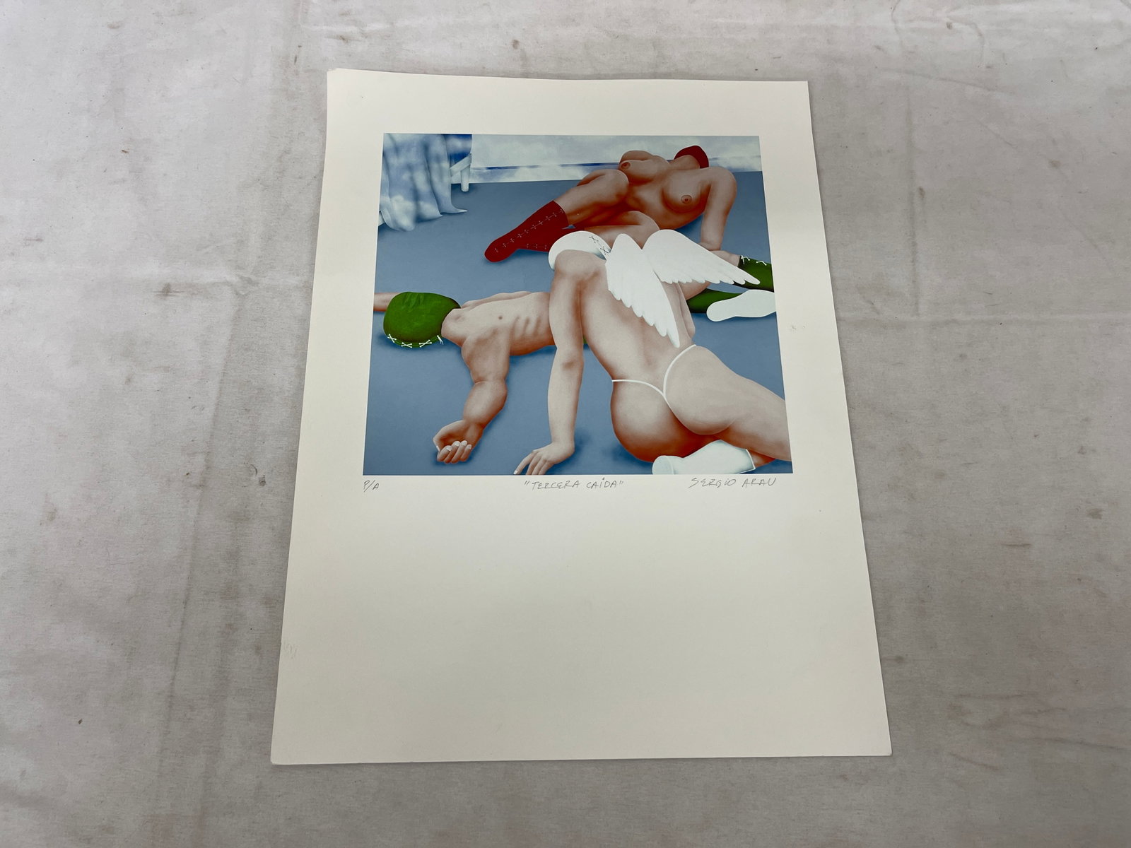 Sergio Arau 'Tercera Caida' Signed Lithograph Print P/A Surrealist Nude: Sergio Arau 'Tercera Caida' Signed Lithograph Print P/A Surrealist Nude