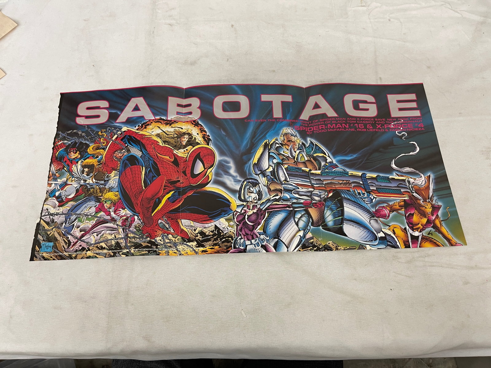Marvel 1991 Sabotage Spider-Man X-Force Promo Poster McFarlane Liefeld (1 of 5)