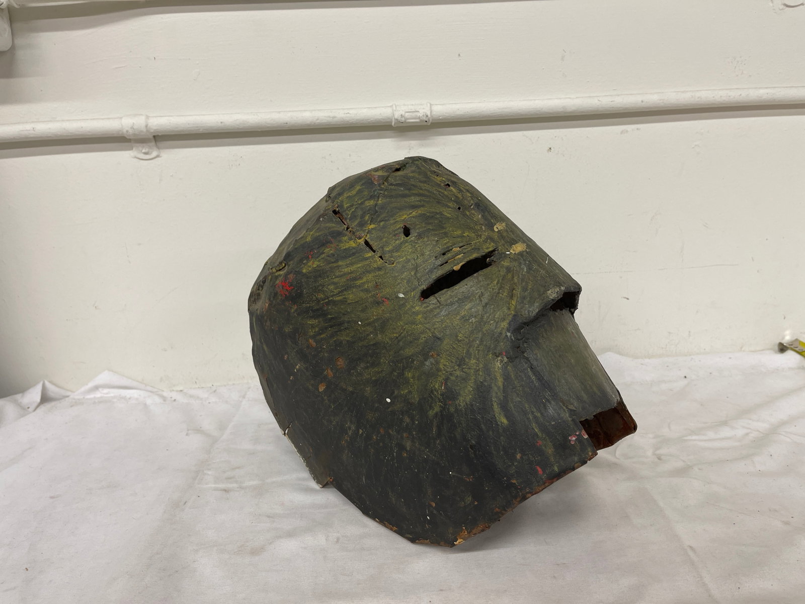 Vintage Metal Full Head Mask Helmet Green Painted Theatrical Costume Prop (1 of 7)