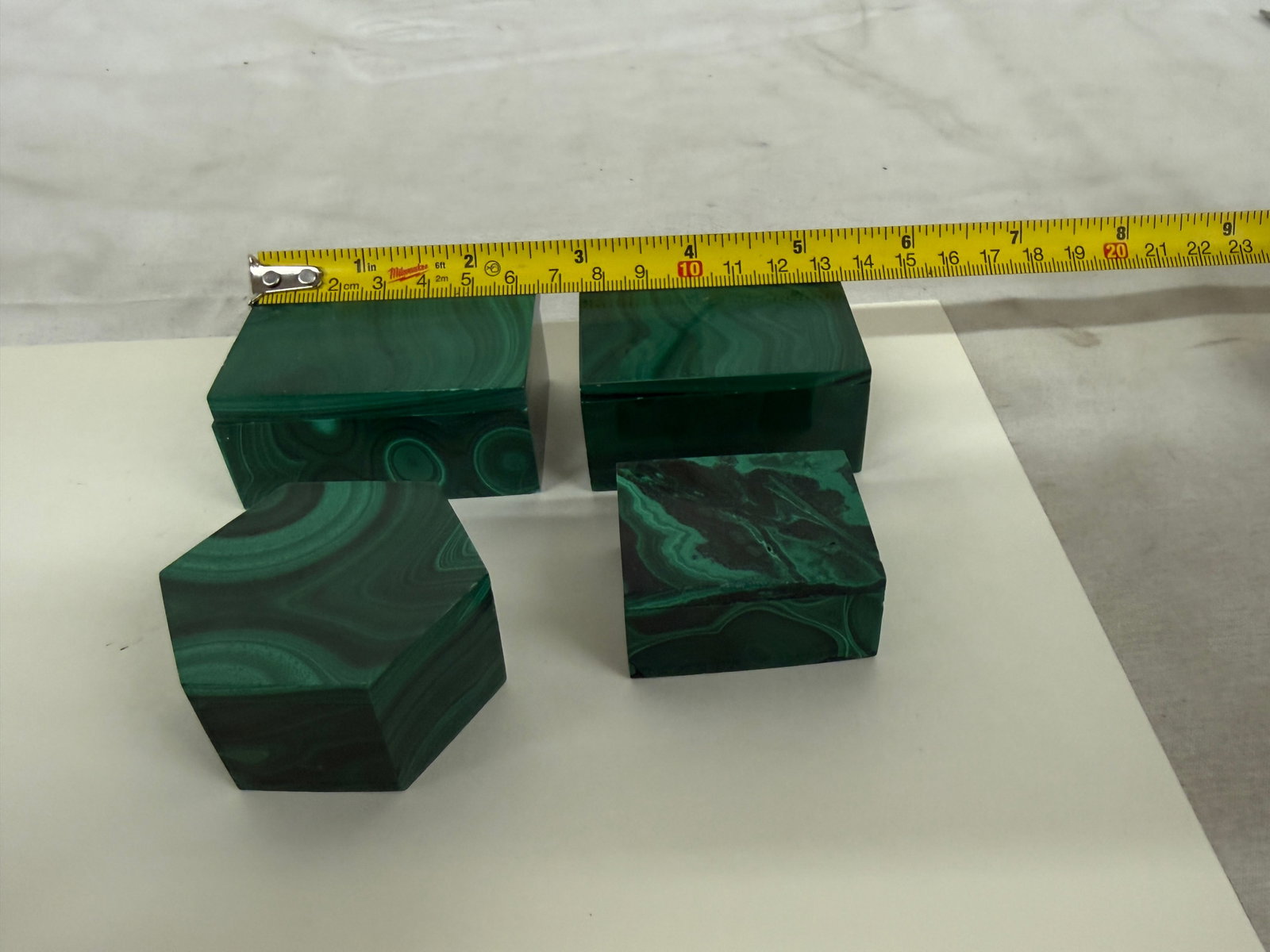 Set of Four Malachite Stone Trinket Boxes, Hexagonal and Rectangular Forms - 2