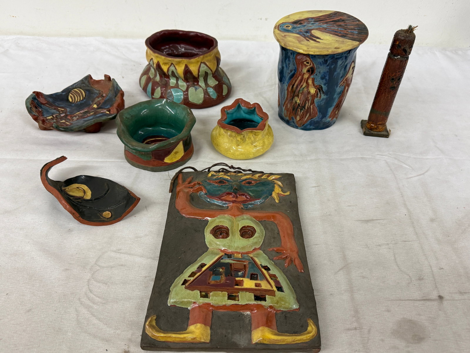 Collection of 8 Hand-Built Studio Art Pottery Pieces, Figurative & Abstract: Collection of 8 Hand-Built Studio Art Pottery Pieces, Figurative & Abstract