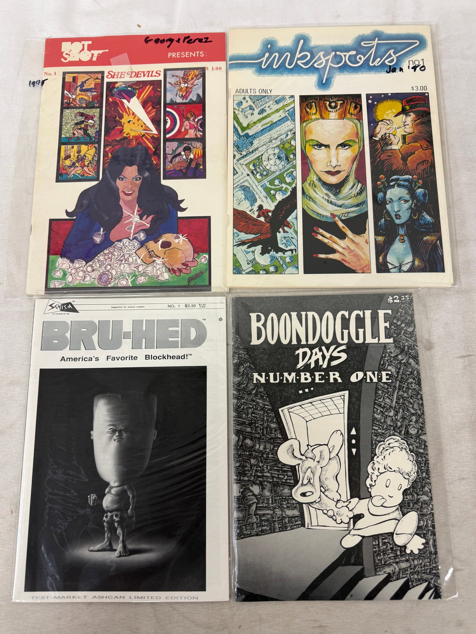 Lot of 4 Small Press Underground Comic Books Inkspots Boondoggle Bru-Hed She-Devils (1 of 2)