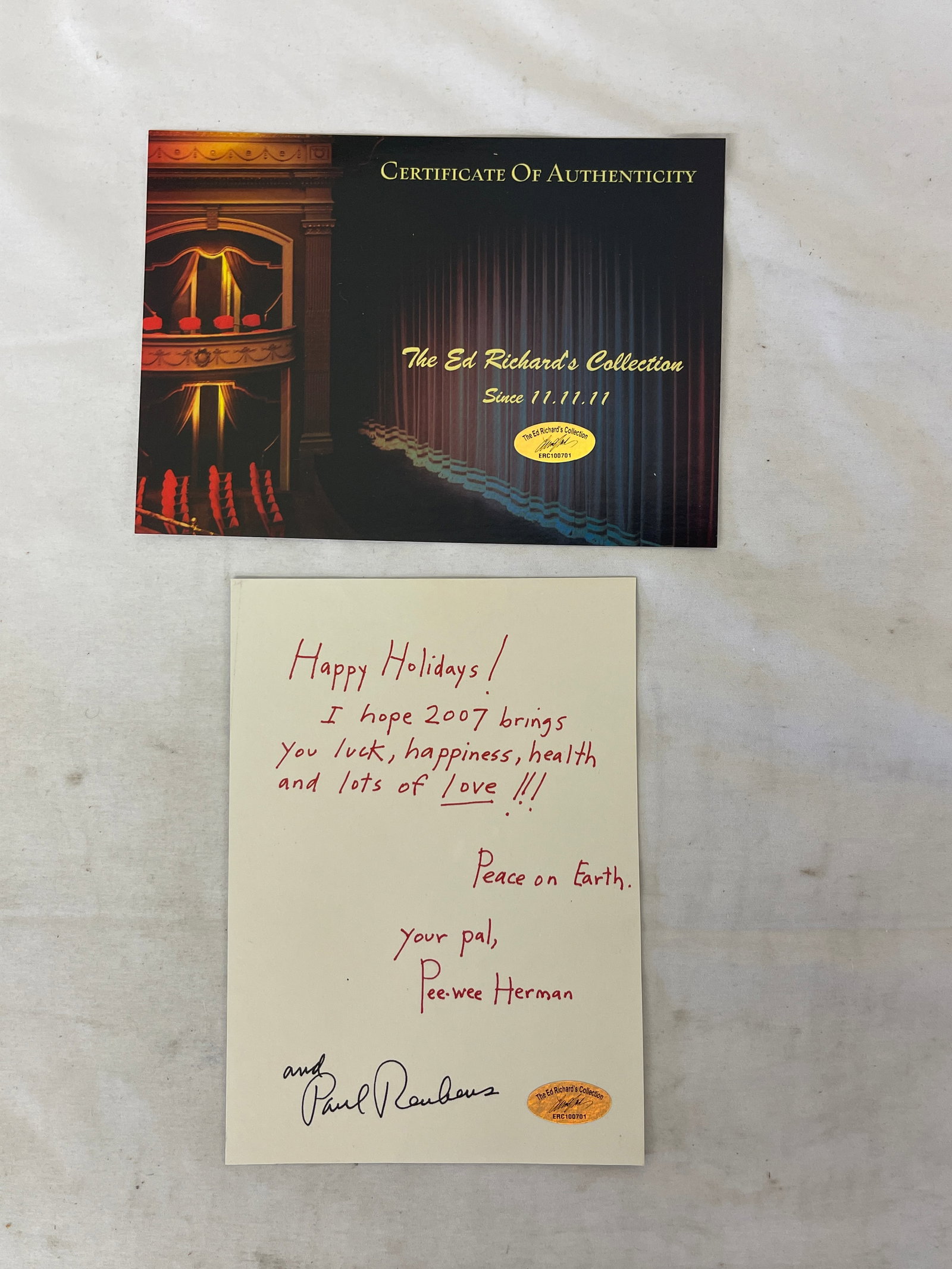 Pee-wee Herman Paul Reubens Signed Holiday Card 2006 with COA (1 of 4)
