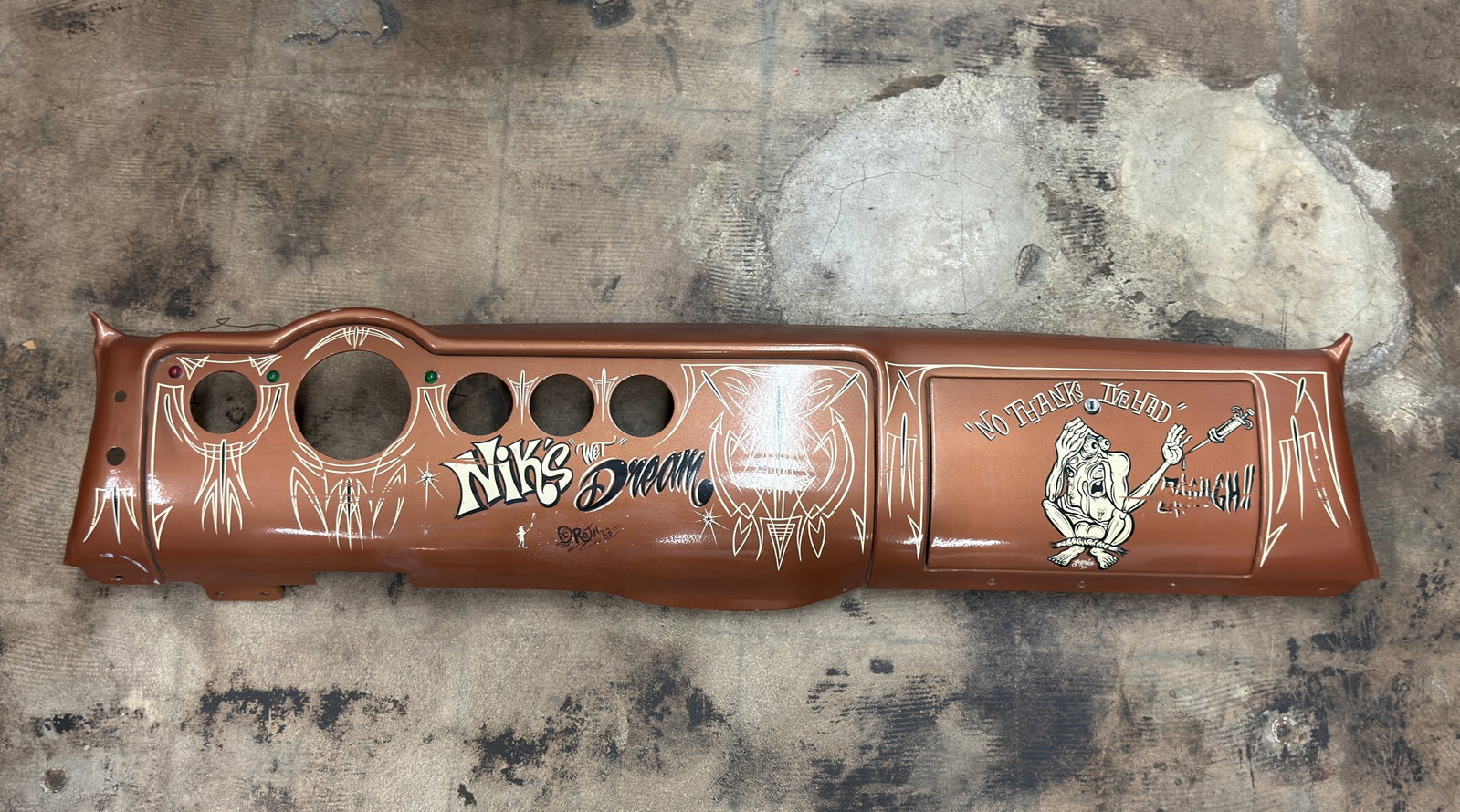 Ed "Big Daddy" Roth Hand-Painted & Pinstriped Dashboard, Signed & Dated 1963 — "Nik's Wet Dream" (1 of 12)