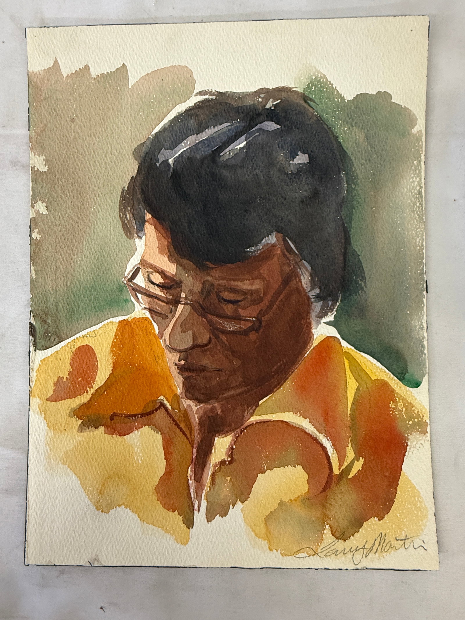 Larry J. Martin Original Watercolor Portrait Painting Woman with Glasses (1 of 4)