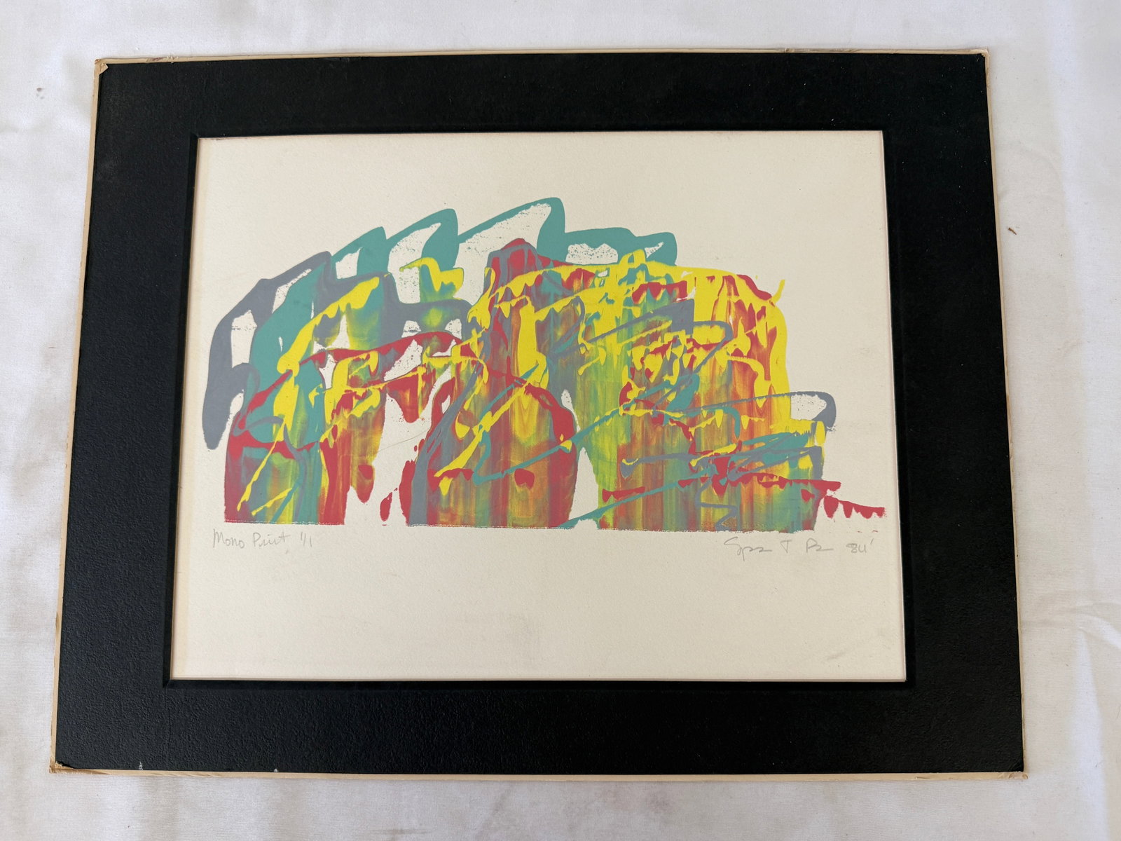 Abstract Monoprint #11 Signed Pencil Initialed '84 Colorful Expressionist Print (1 of 4)