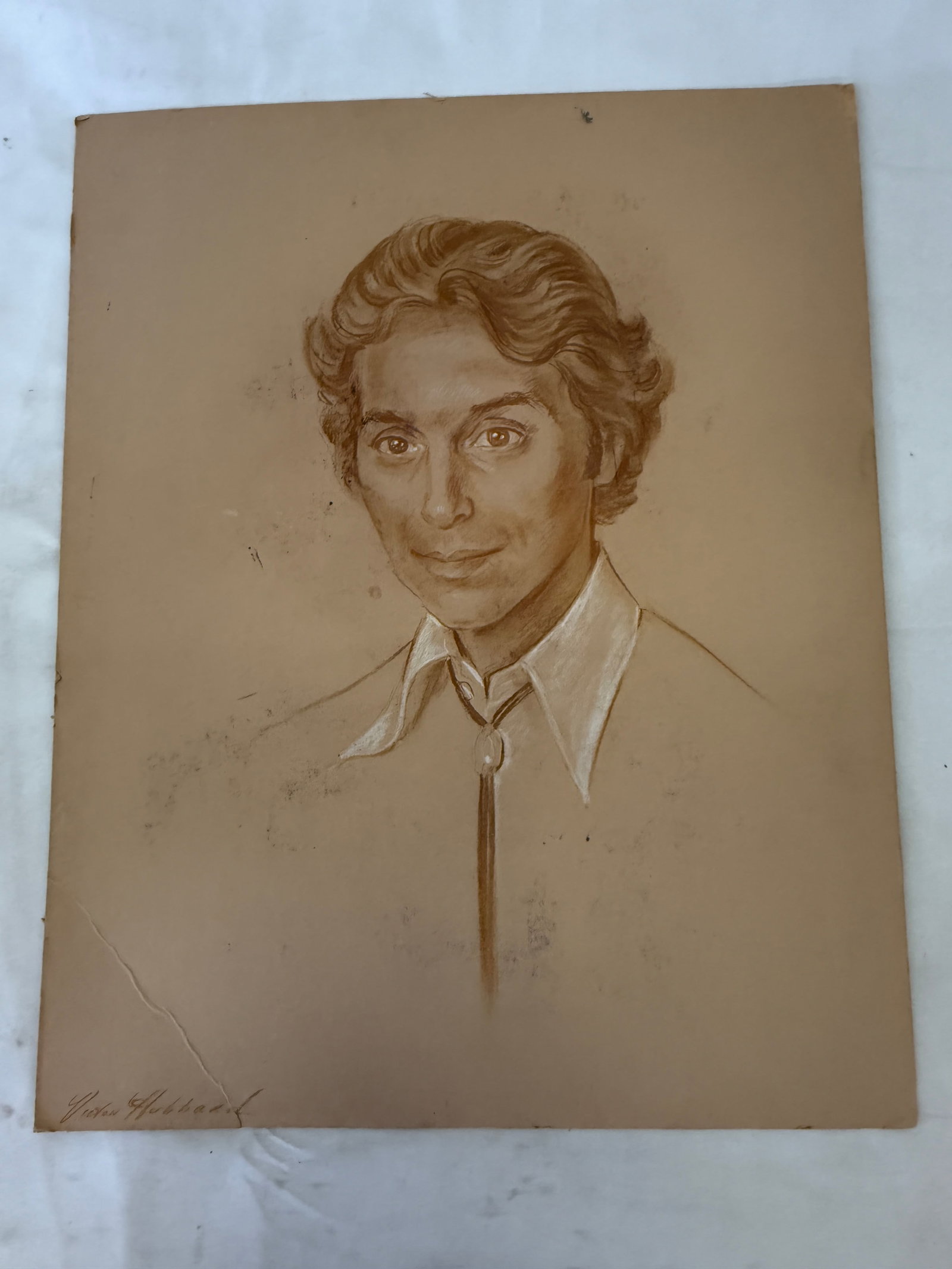 John Hubbard Signed Original Sepia Portrait Drawing on Toned Paper 20x16 (1 of 4)