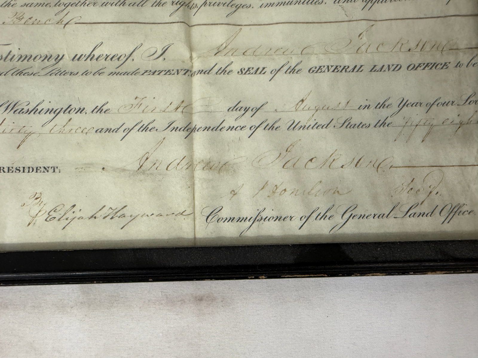 Andrew Jackson Signed 1833 U.S. Land Grant Document US President - 2