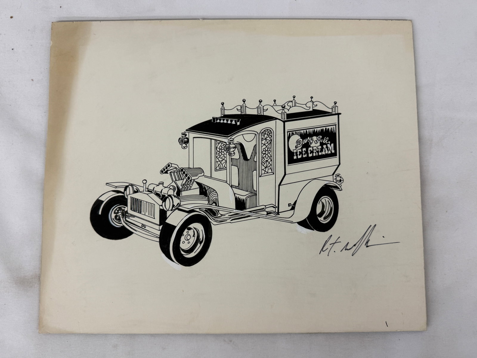 Daisy Bell Ice Cream Hot Rod Original Ink Illustration Board Signed R.T. Wolfin (1 of 3)