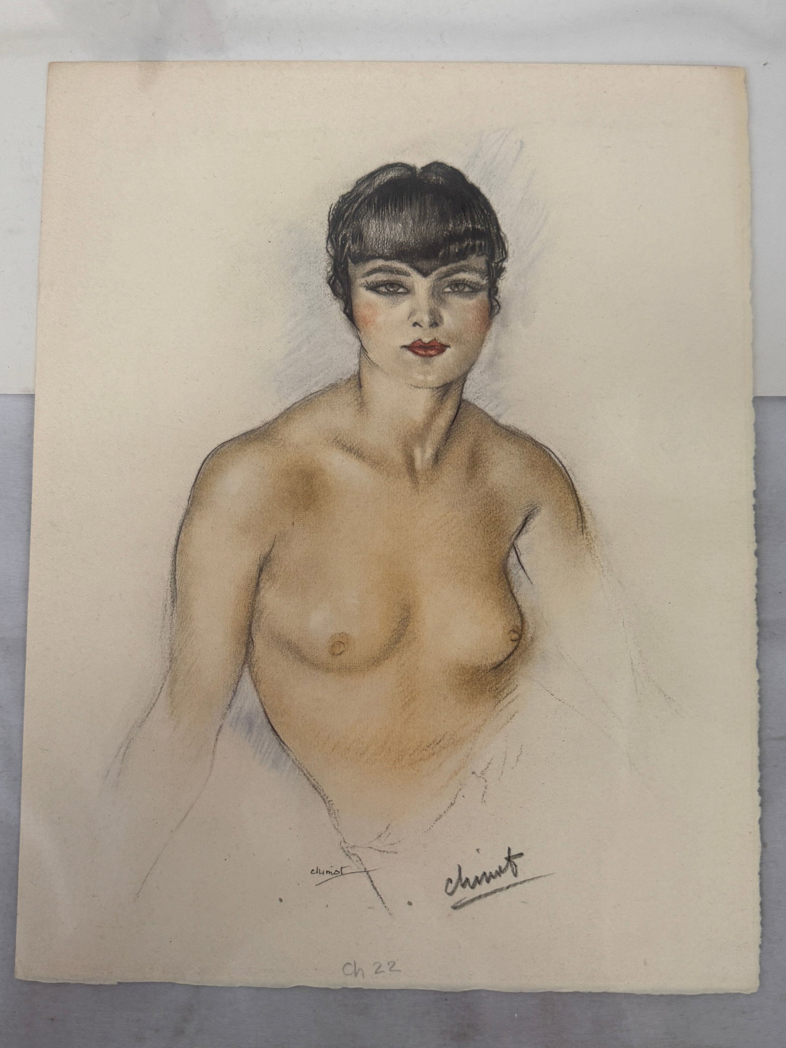 Edouard Chimot Art Deco Pinup Nude Drawing Painting Signed: Edouard Chimot Art Deco Pinup Nude Drawing Painting Signed