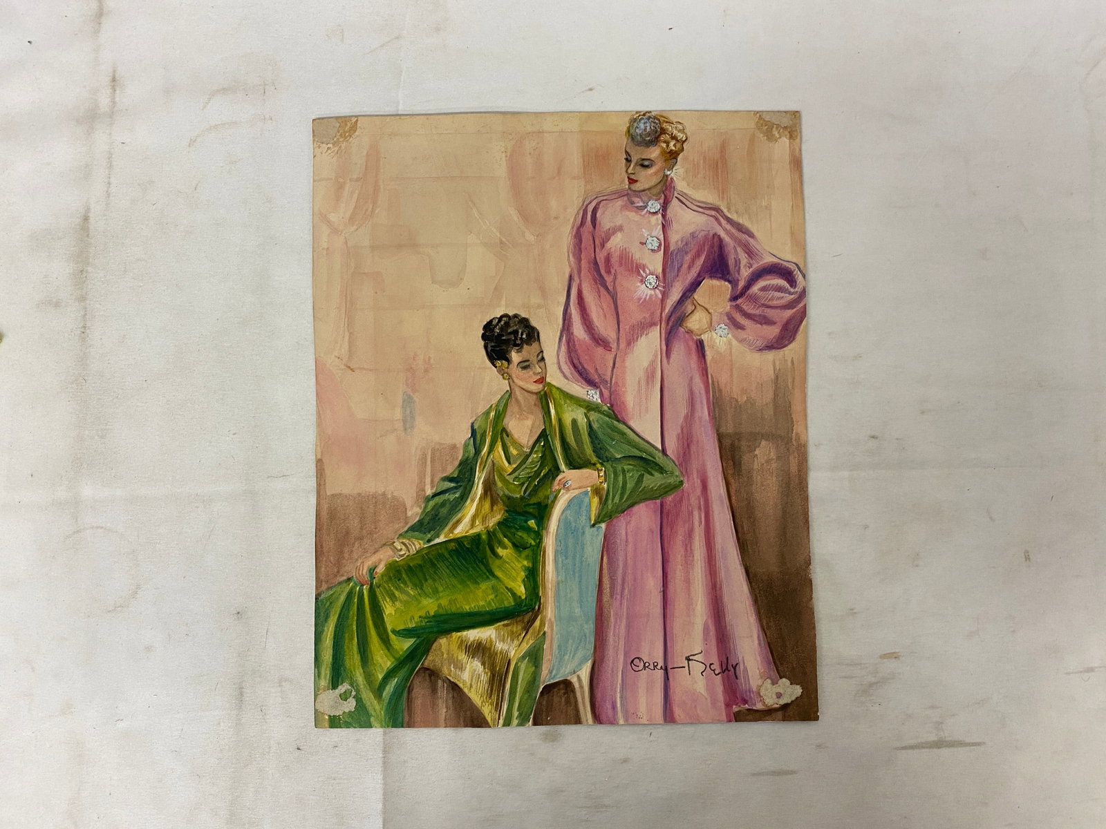 Orry-Kelly Original Signed Fashion Illustration Gouache Painting on Board (1 of 5)