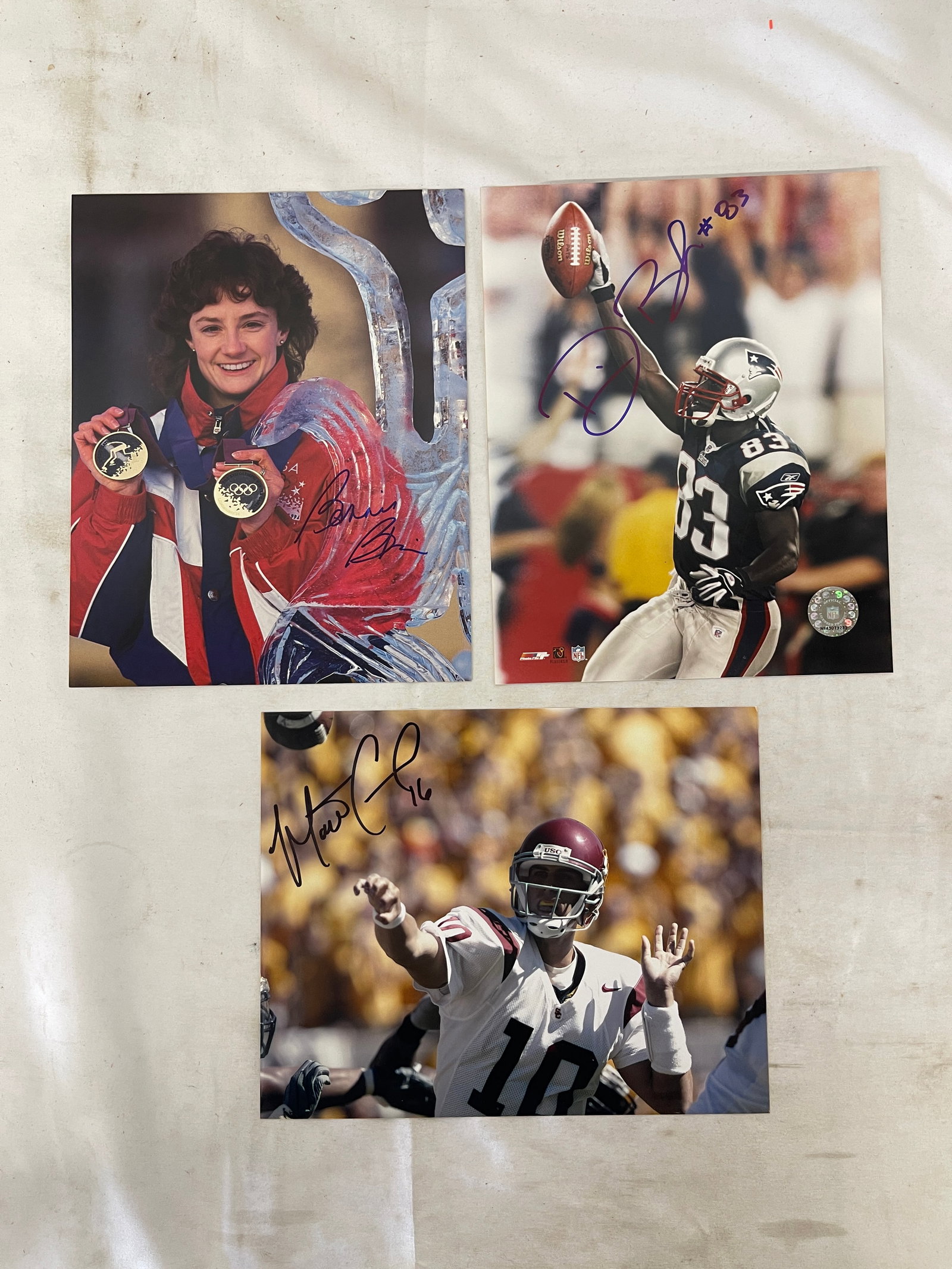 3 Signed 8x10 Photos: Deion Branch Patriots, USC QB #10, Olympic Medalist (1 of 8)