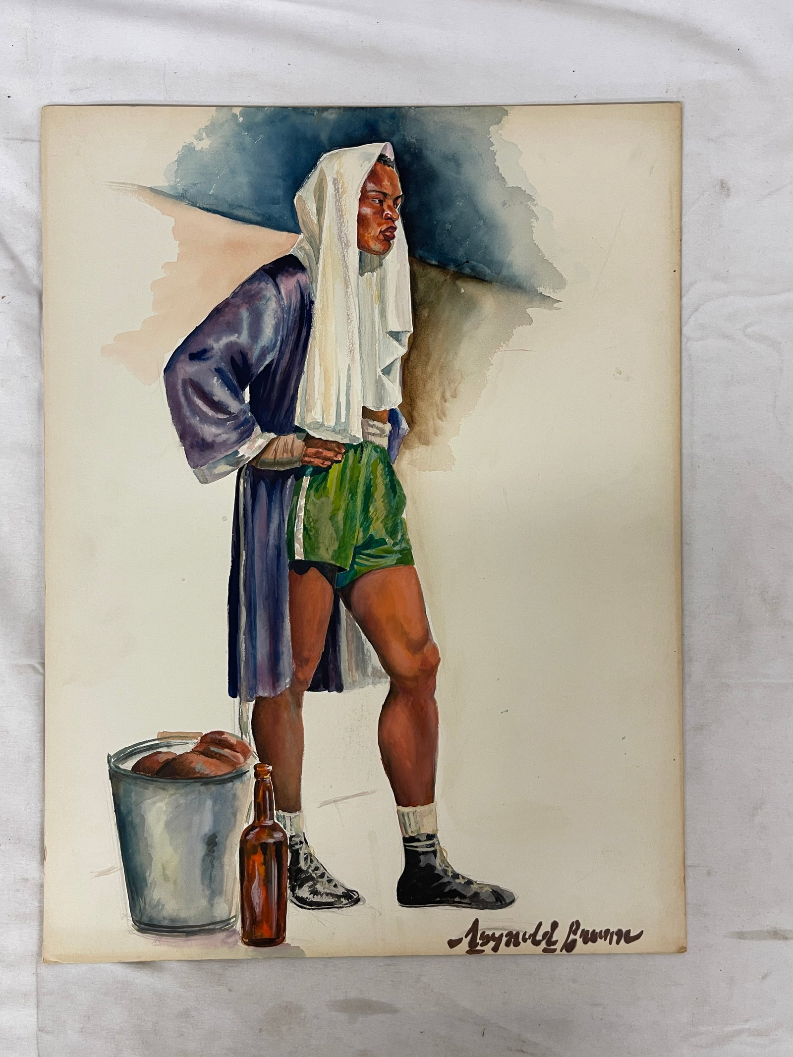 Reynold Brown Original Watercolor Painting of a Boxer, 15x20 inches: Reynold Brown Original Watercolor Painting of a Boxer, 15x20 inches
